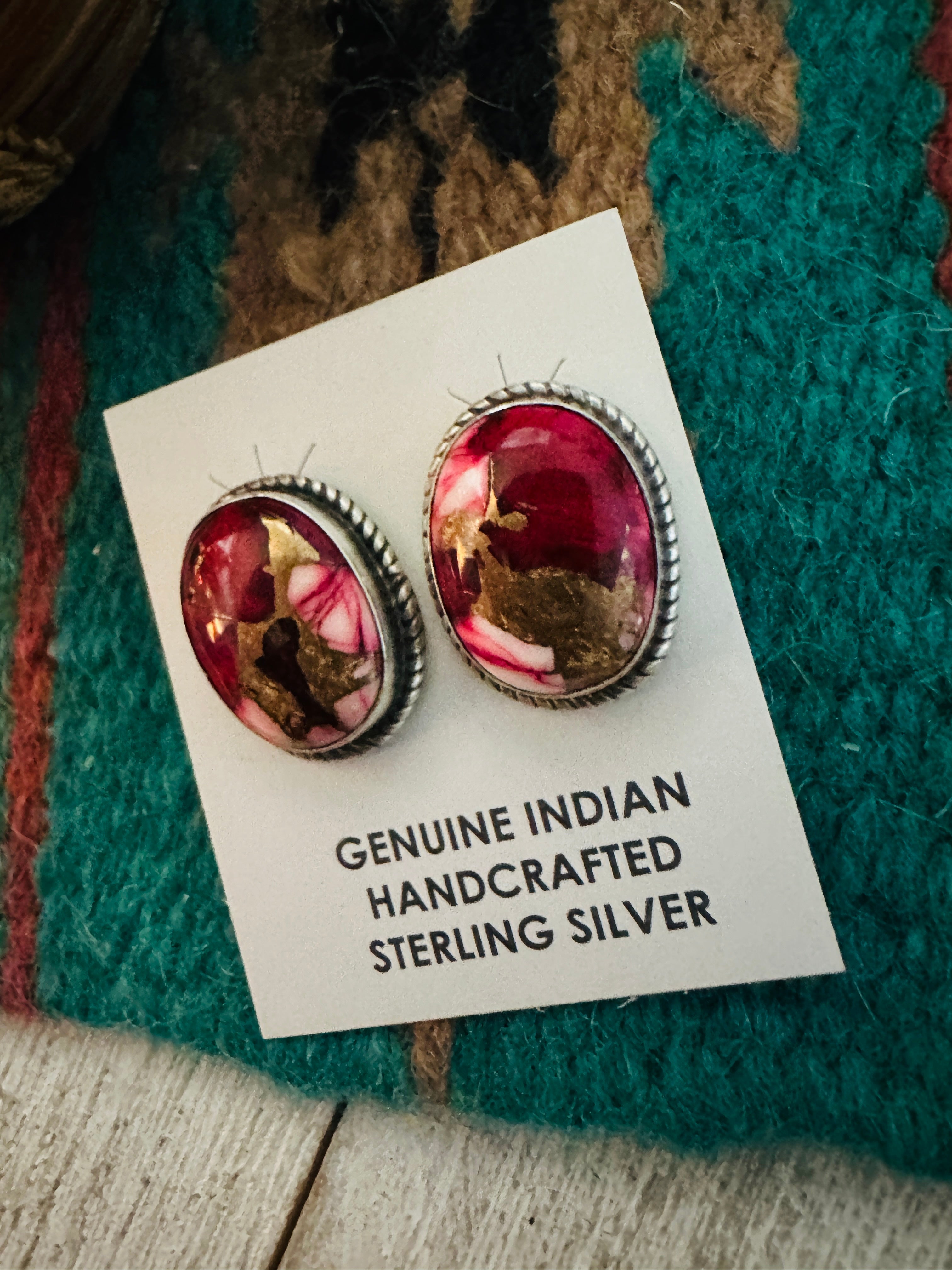 Navajo Sterling Silver & Pink Dahlia Post Earrings