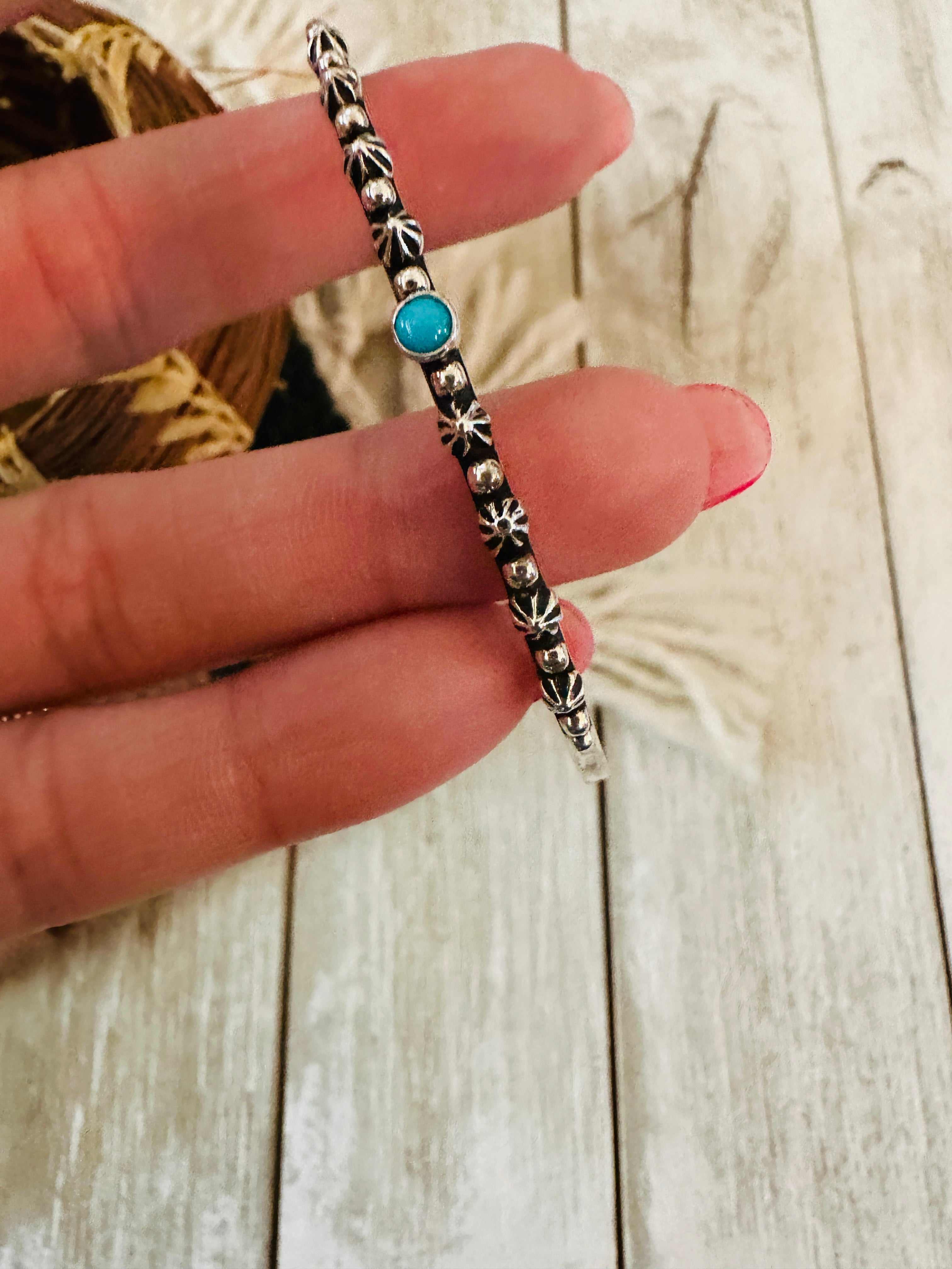 Handcrafted Sterling Silver & Kingman Turquoise Cuff Bracelet by Raymond Coriz /