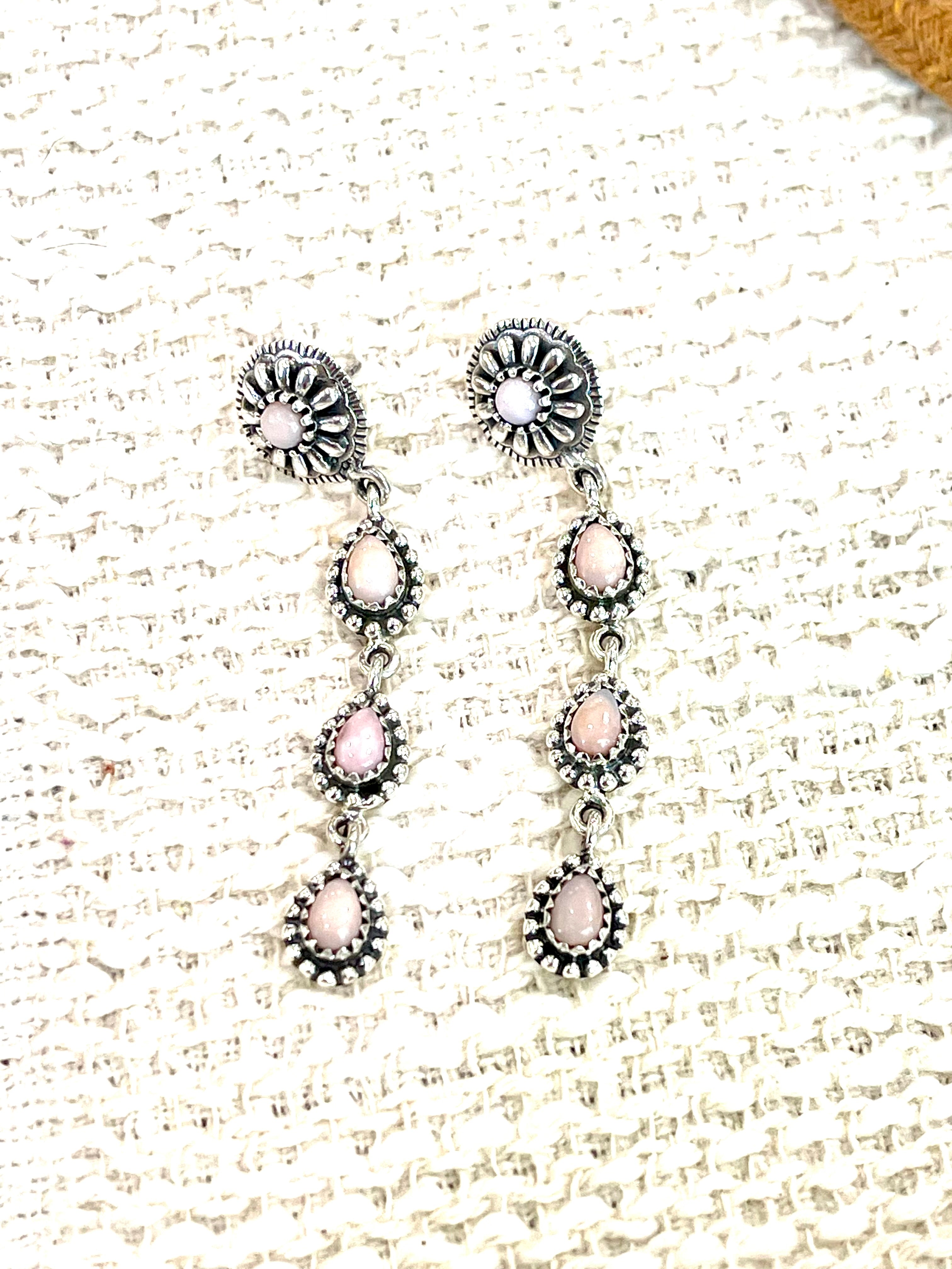 Handmade Pink Opal and Sterling Silver Dangle Earrings