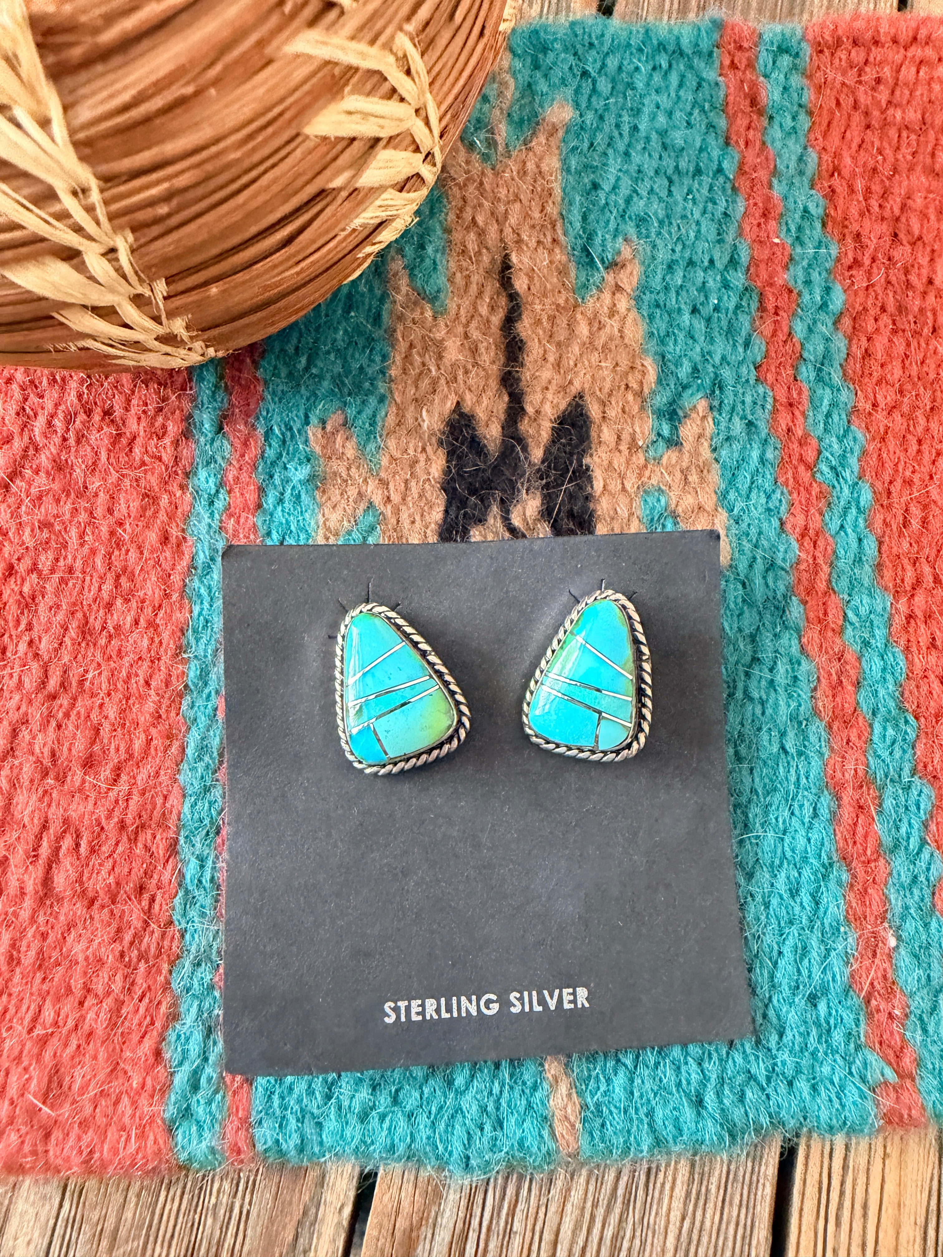 Handcrafted Turquoise & Sterling Silver Inlay Post Earrings