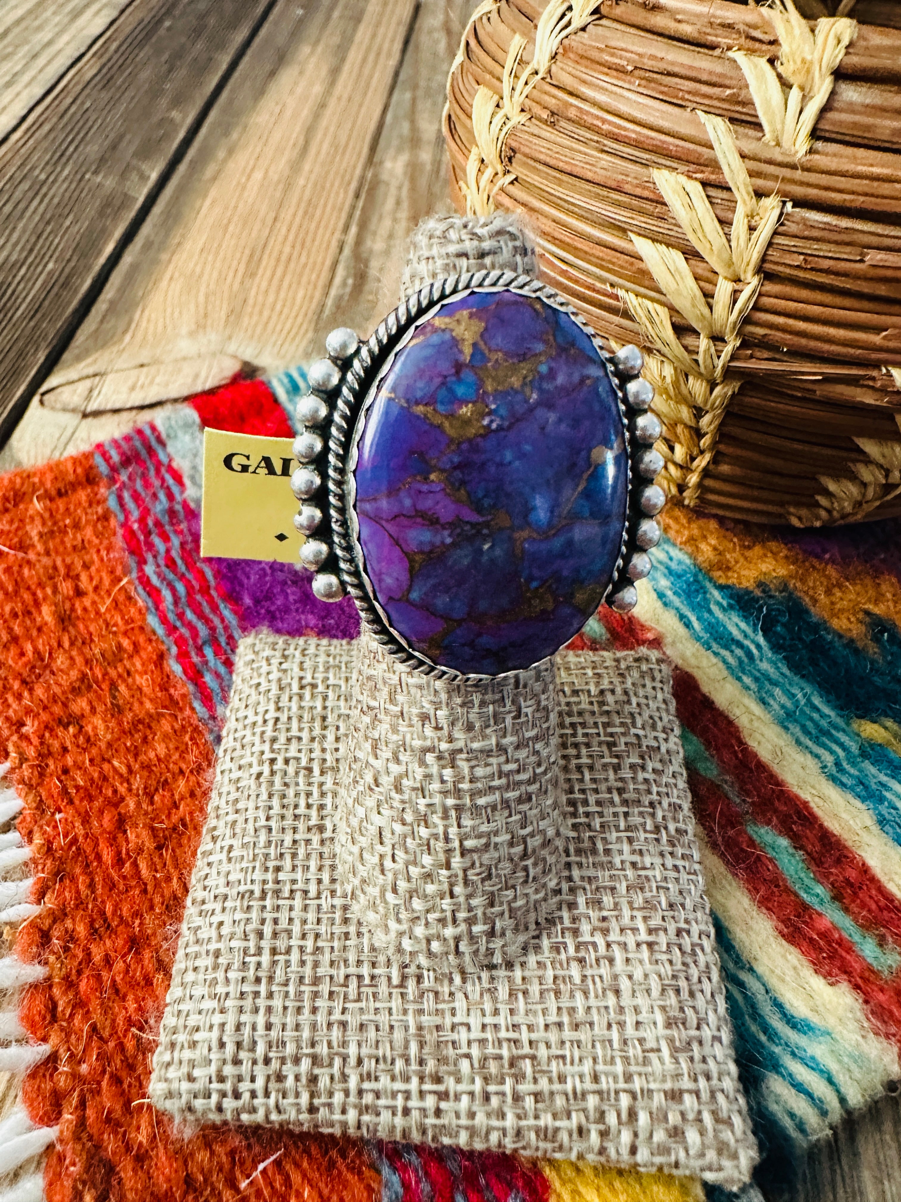 Old Pawn Handcrafted Purple Mojave & Sterling Silver Ring Size 7