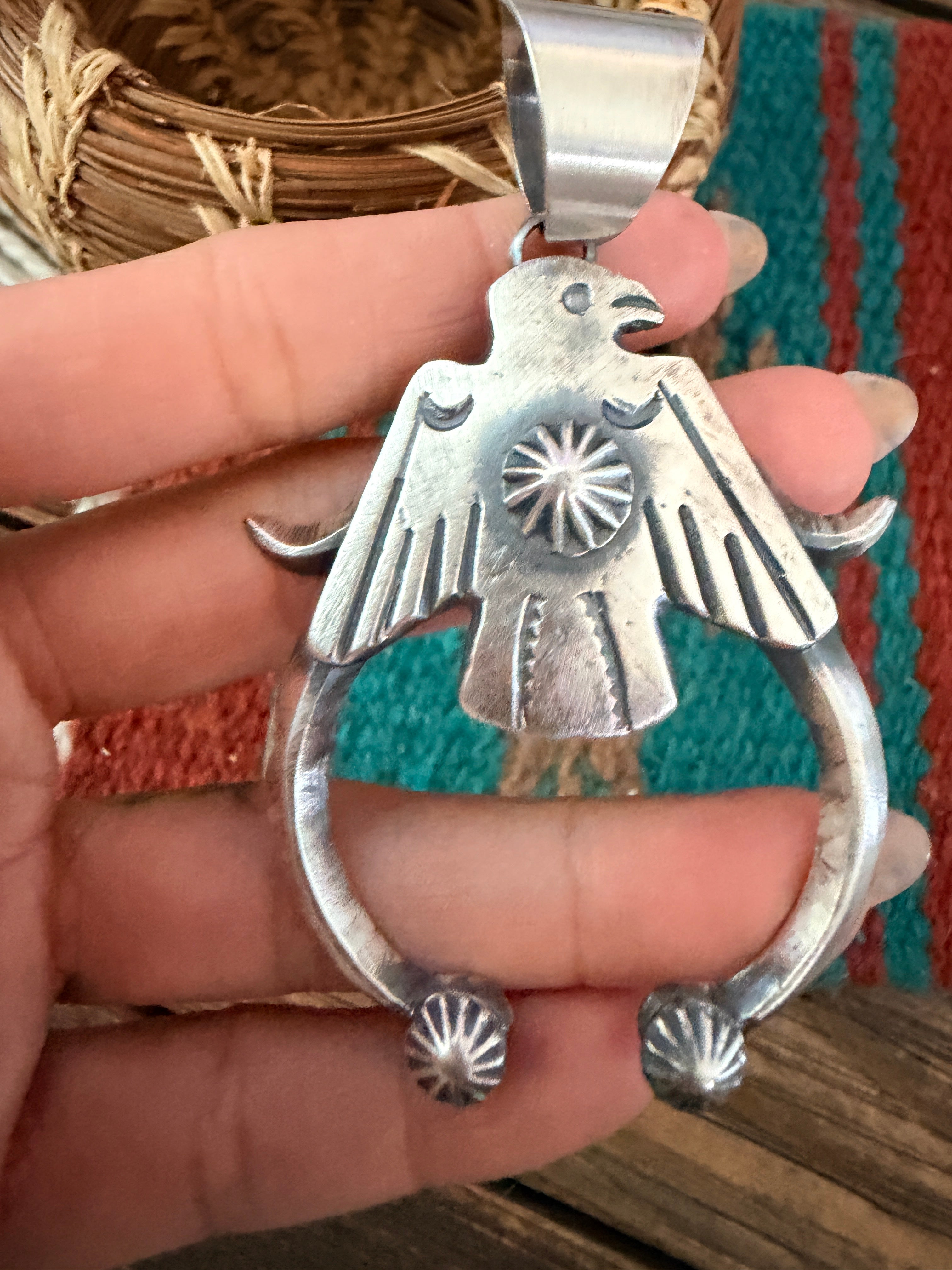 Handcrafted Sterling Silver Thunderbird Naja Pendant by Chimney Butte