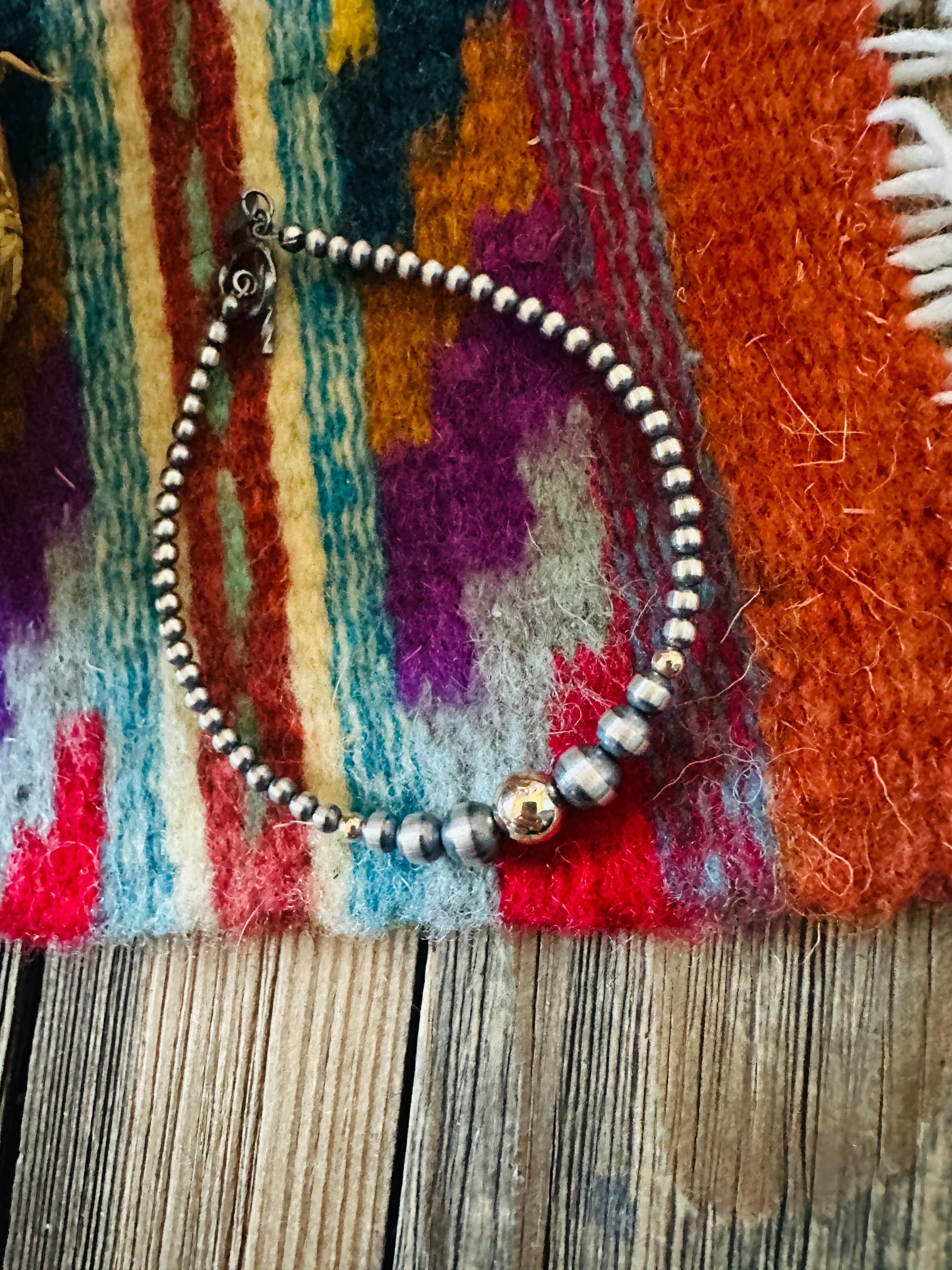 Handcrafted Gold Plated Sterling & Sterling Silver Pearl Beaded Bracelet