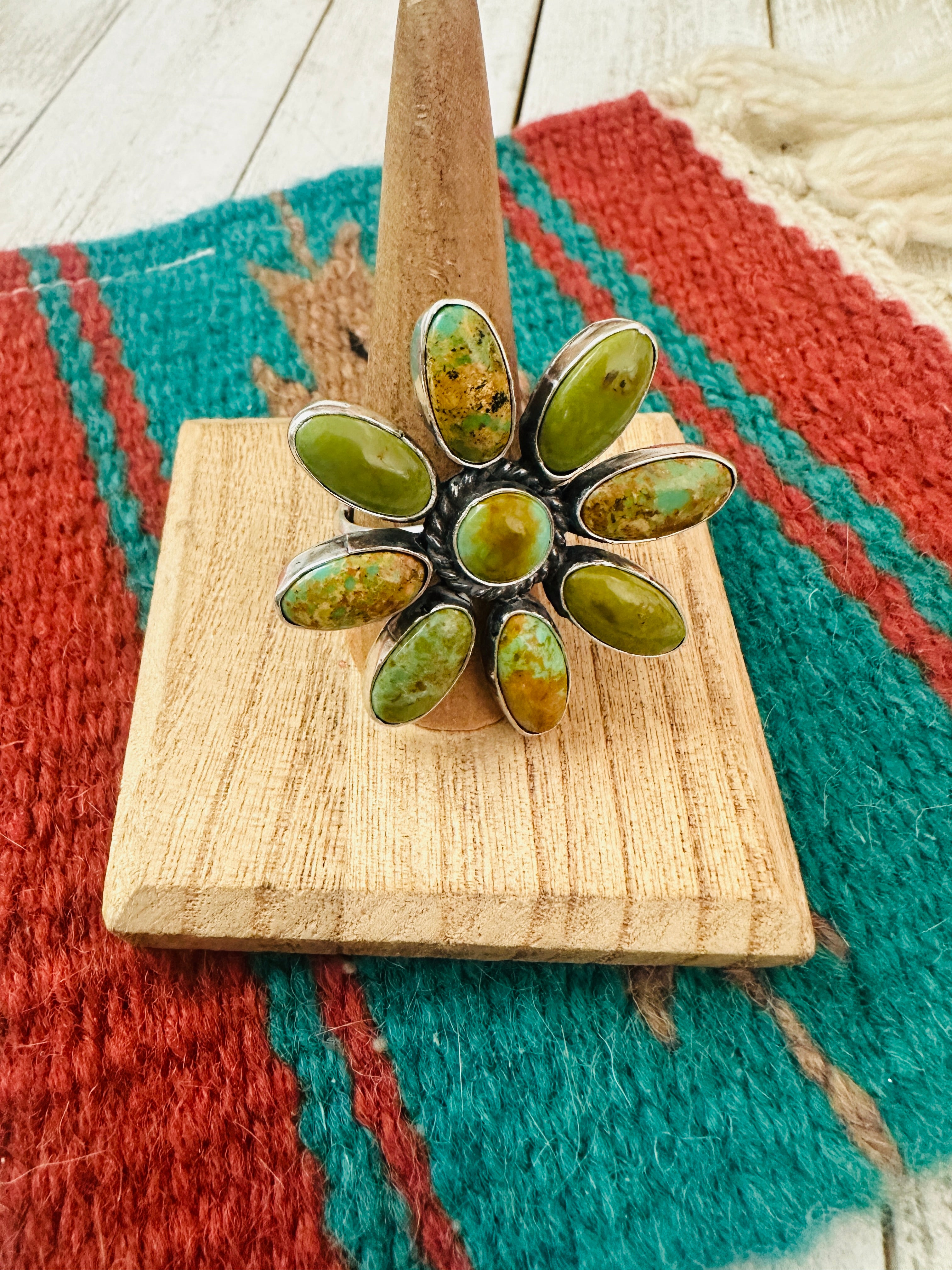 Navajo Sterling Silver & Turquoise Adjustable Flower Ring