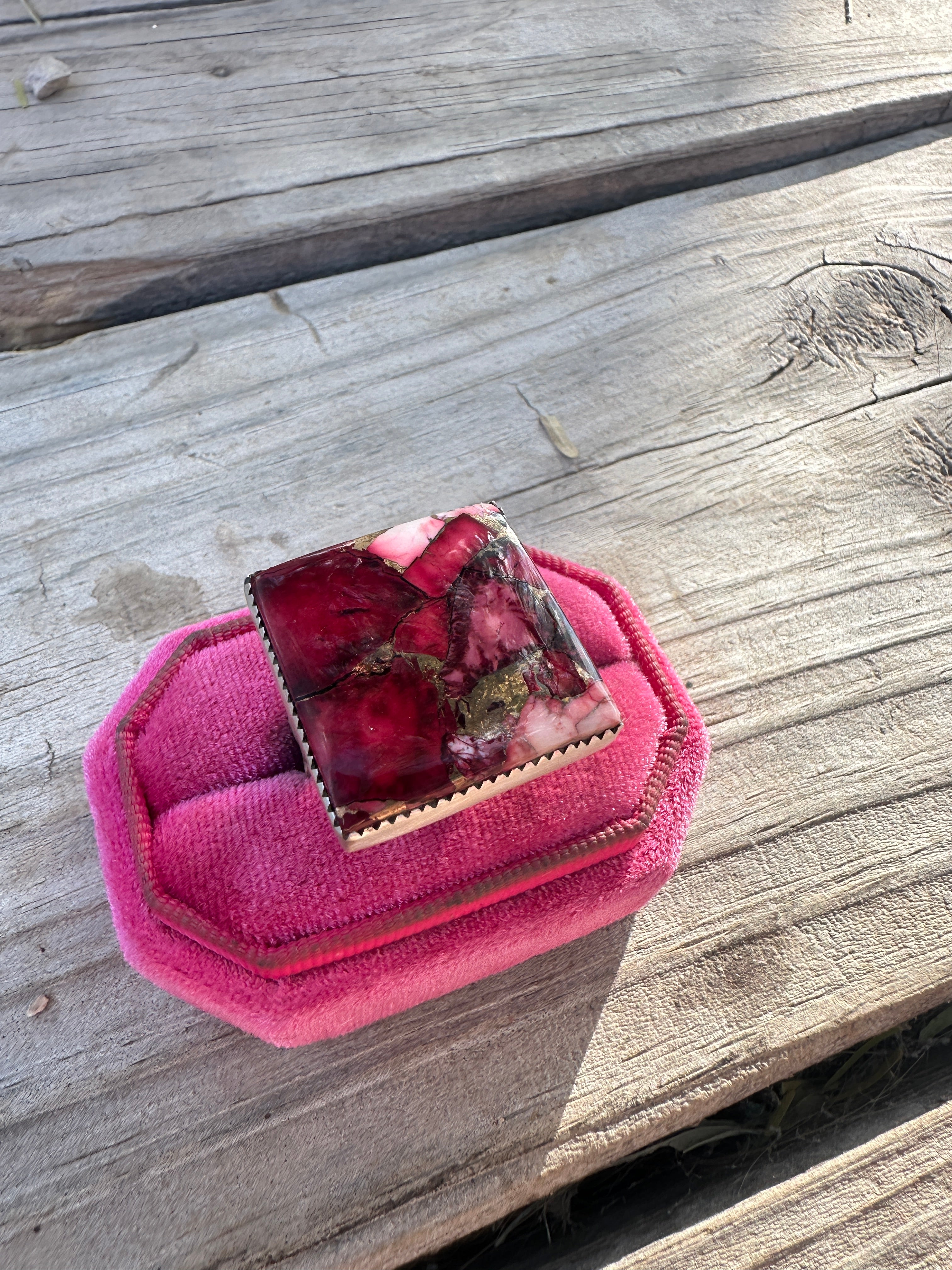 Beautiful Handmade Dahlia Rose And Sterling Silver Adjustable Square Ring