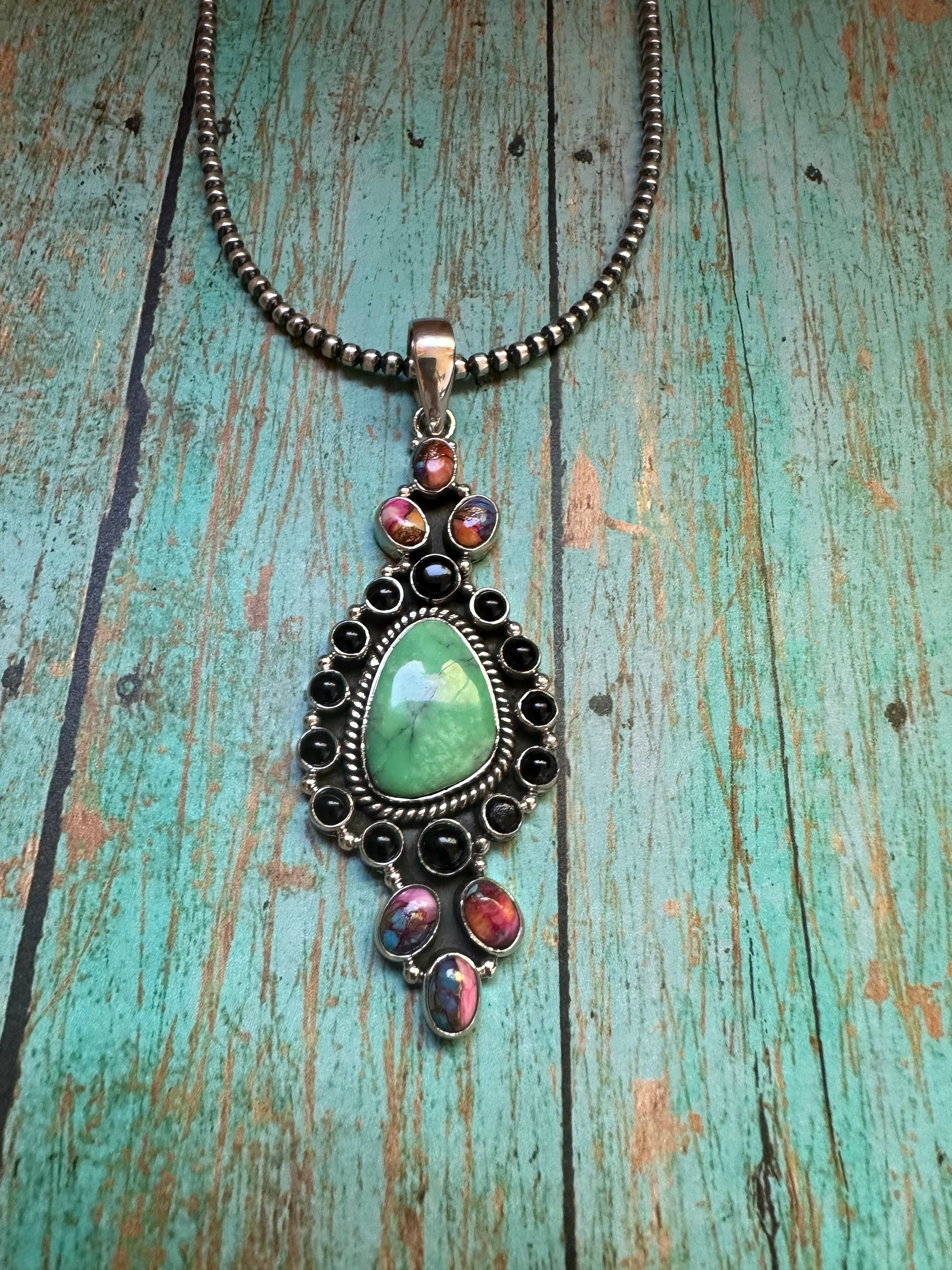 Handmade Sterling Silver, Onyx, Turquoise & Pink Dream Pendant