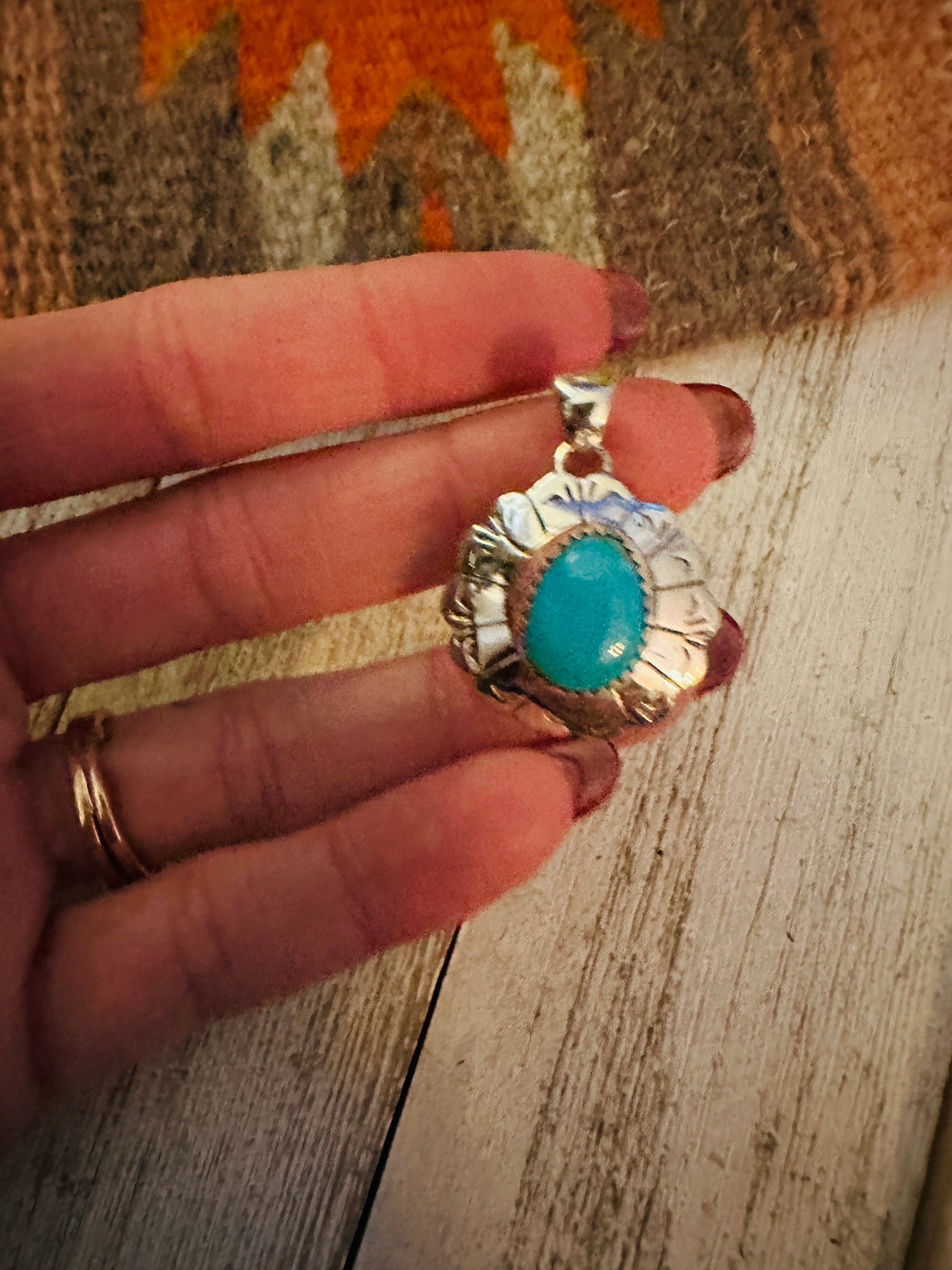 Navajo Turquoise & Sterling Silver Flower Pendant