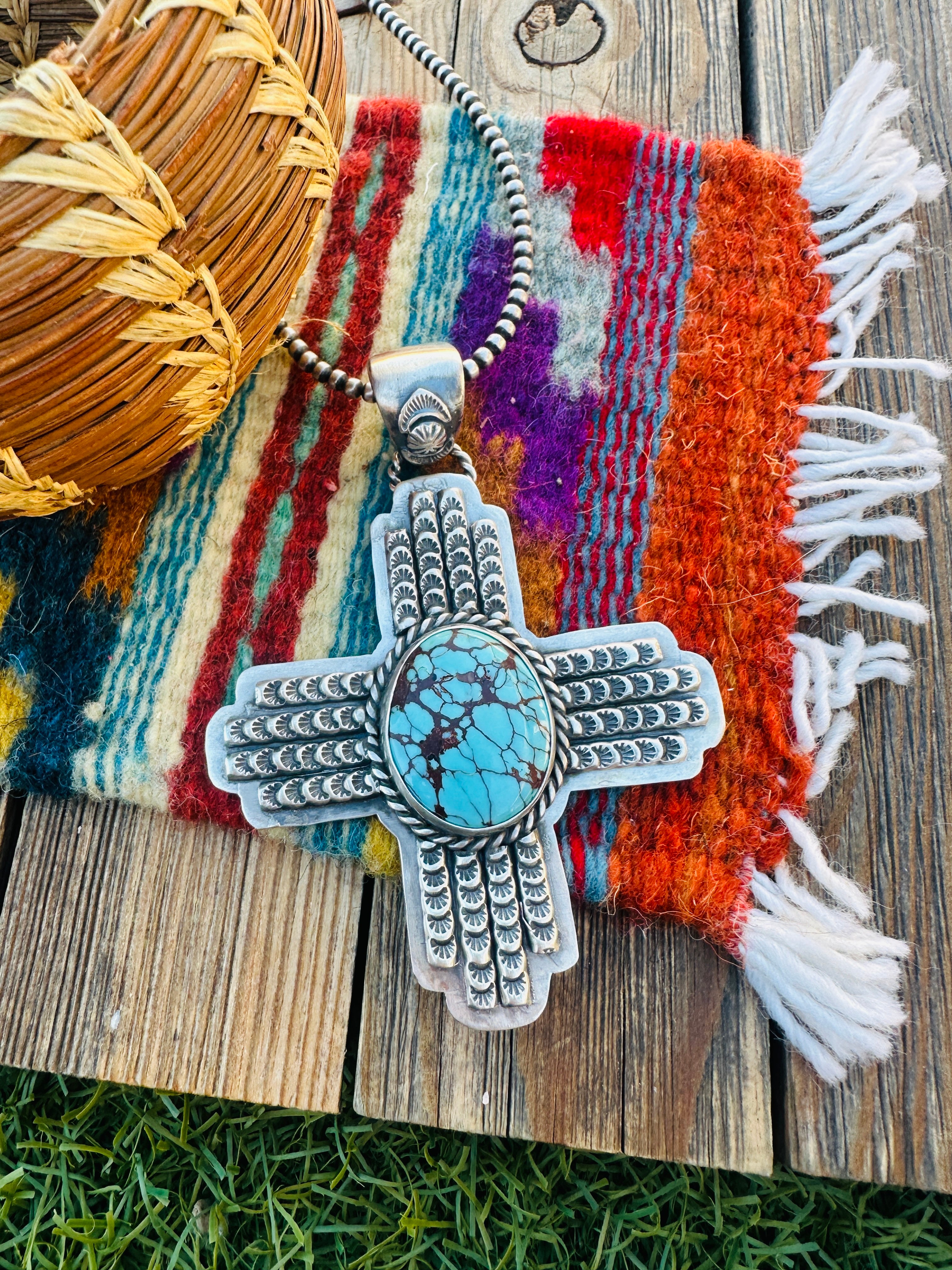 Handcrafted Sterling Silver & Turquoise Zia Cross Pendant