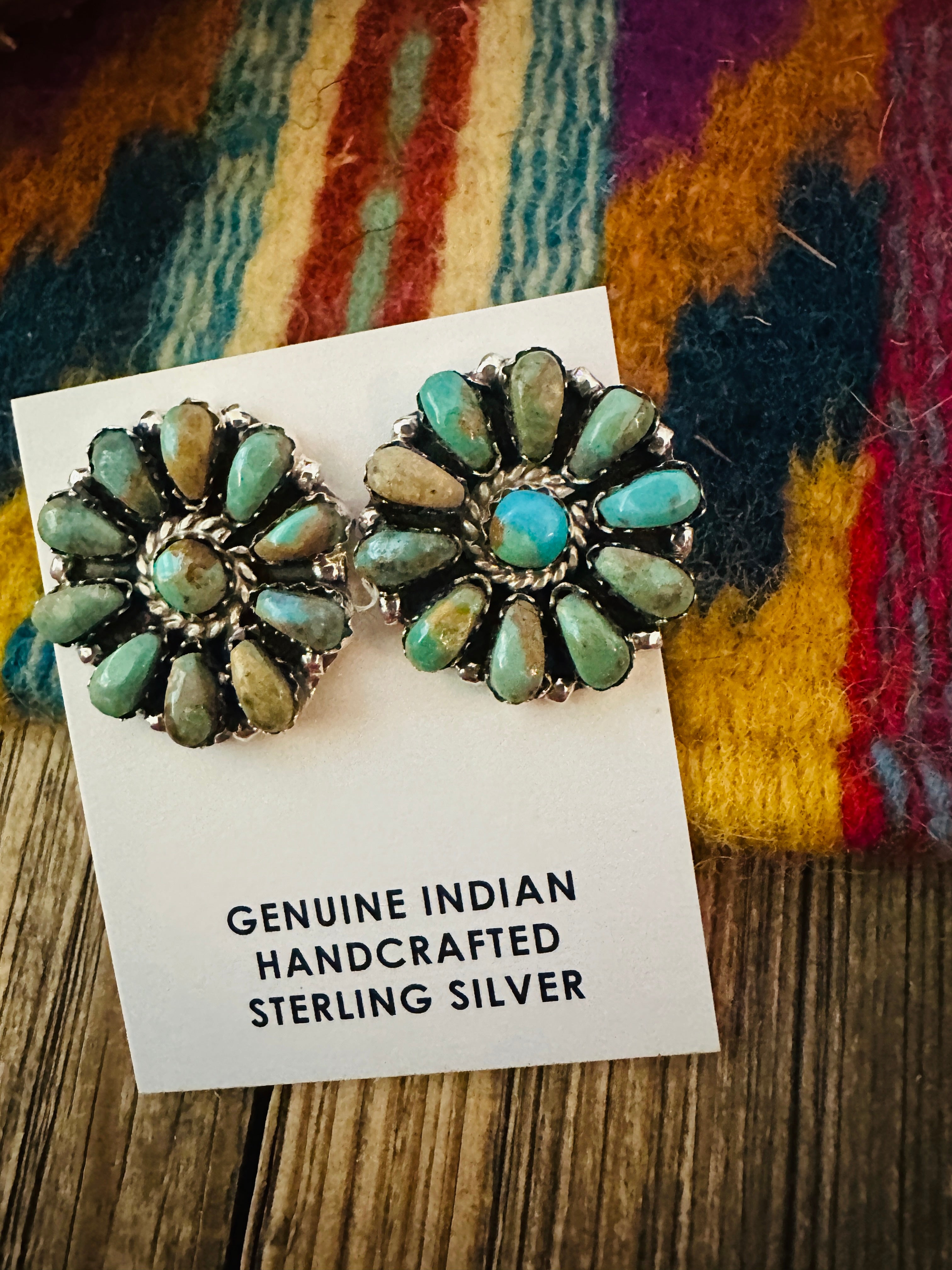 Handcrafted Turquoise & Sterling Silver Cluster Post Earrings