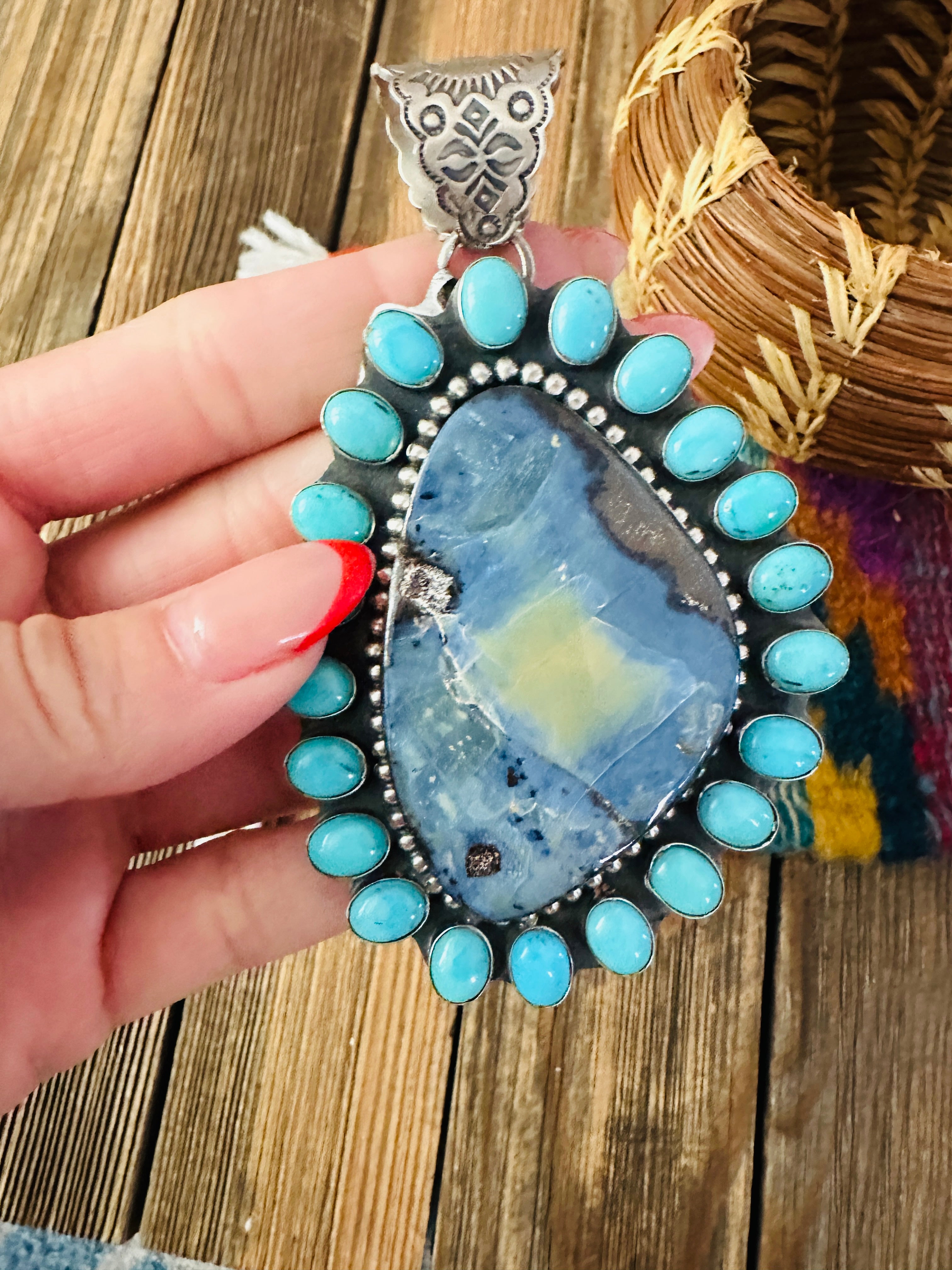 Handcrafted Sterling Silver, Opal and Turquoise Cluster Pendant