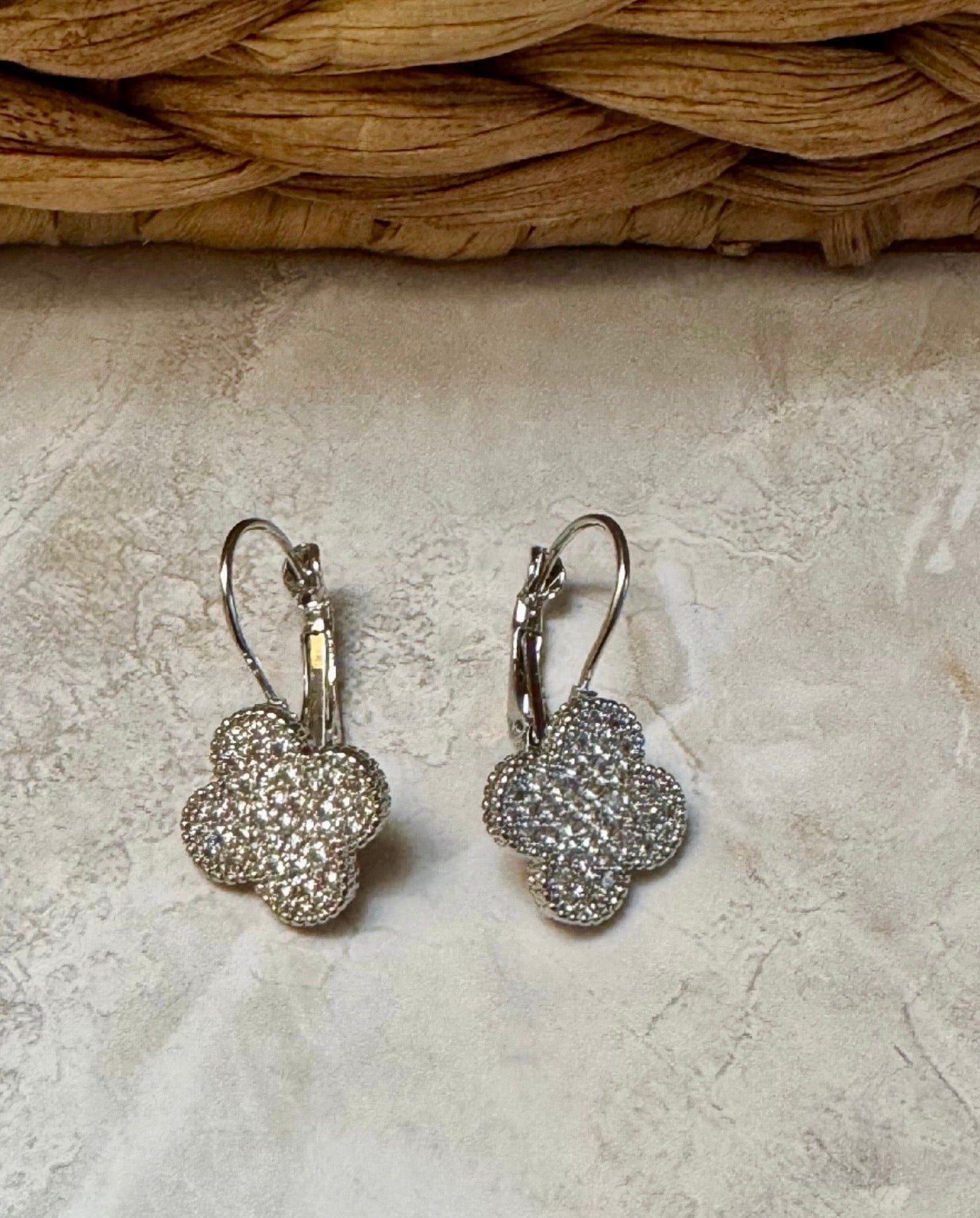 Silver Plated CZ Clover Cross Wire Earrings