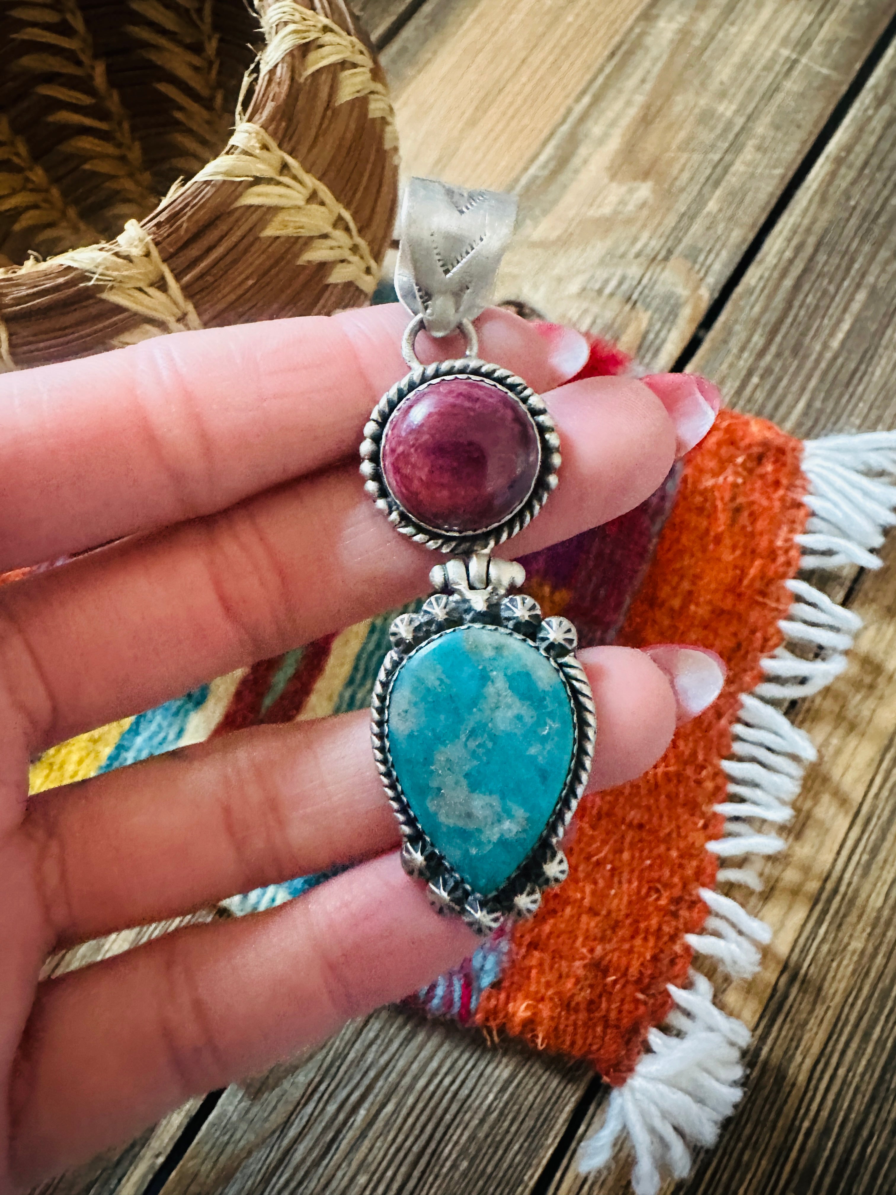 Handcrafted Sterling Silver, Spiny & Turquoise Pendant