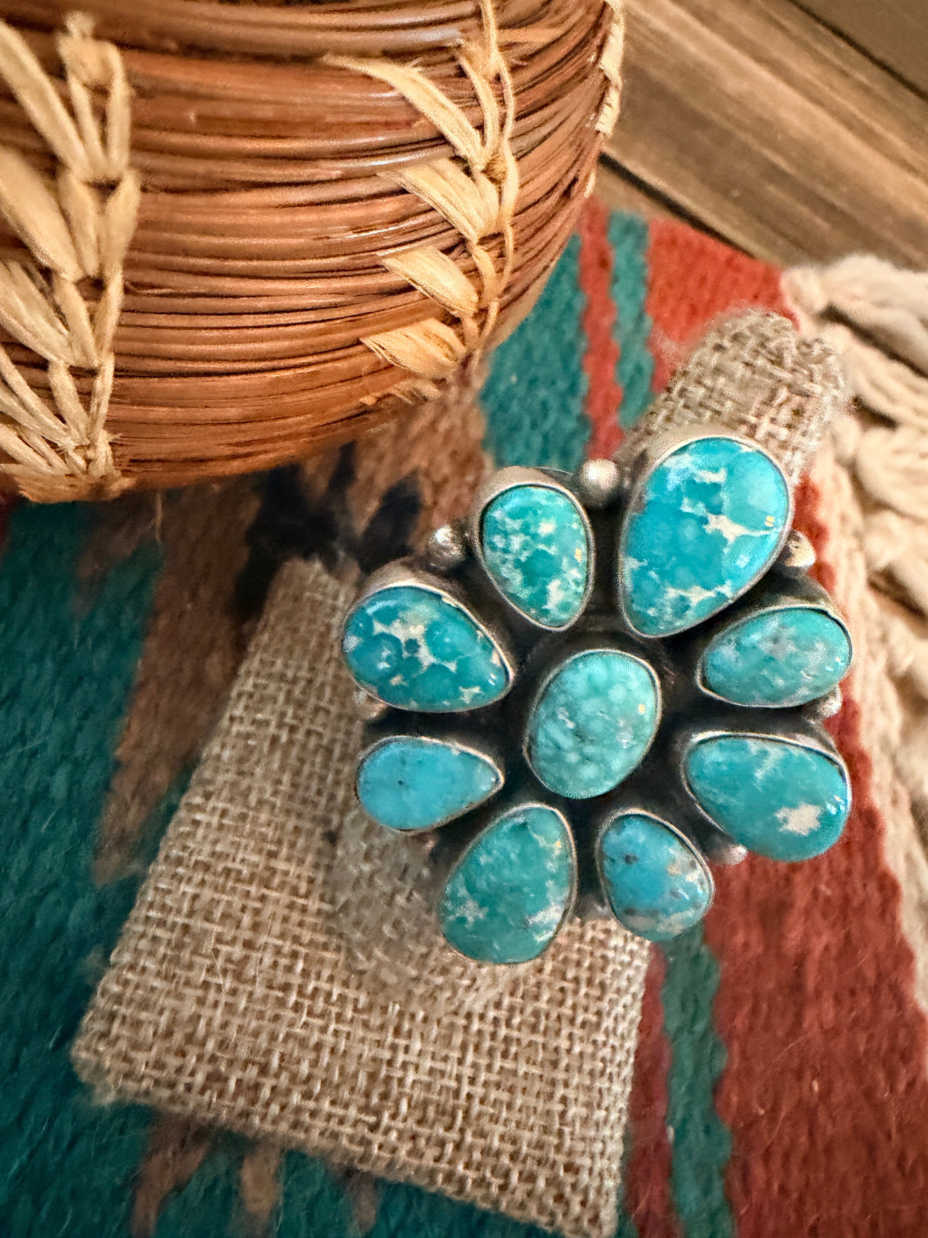 Handcrafted Turquoise & Sterling Silver Cluster Ring by Ella Peters Size 7
