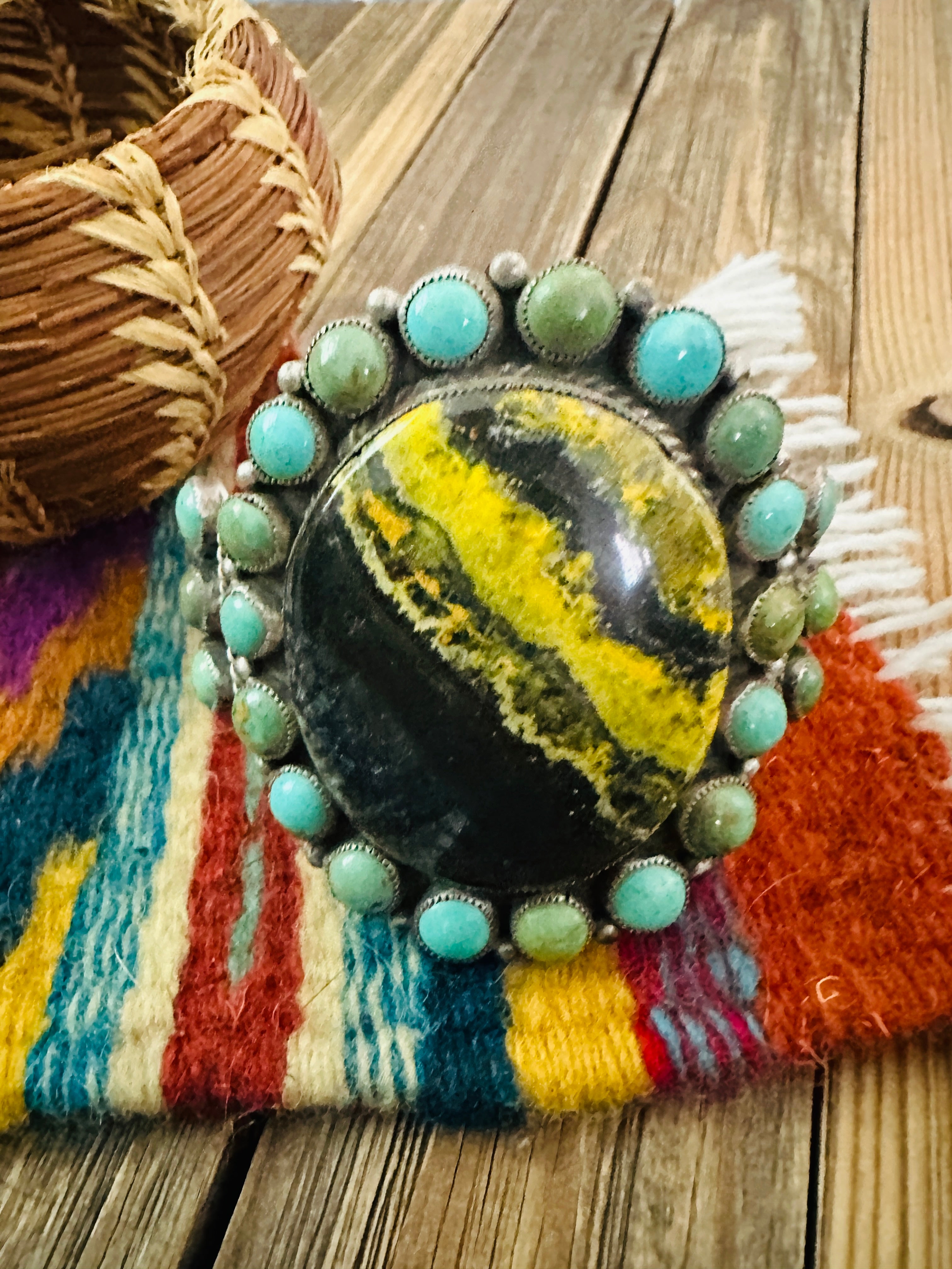 Handcrafted Sterling Silver, Turquoise & Bumblebee Cuff Bracelet