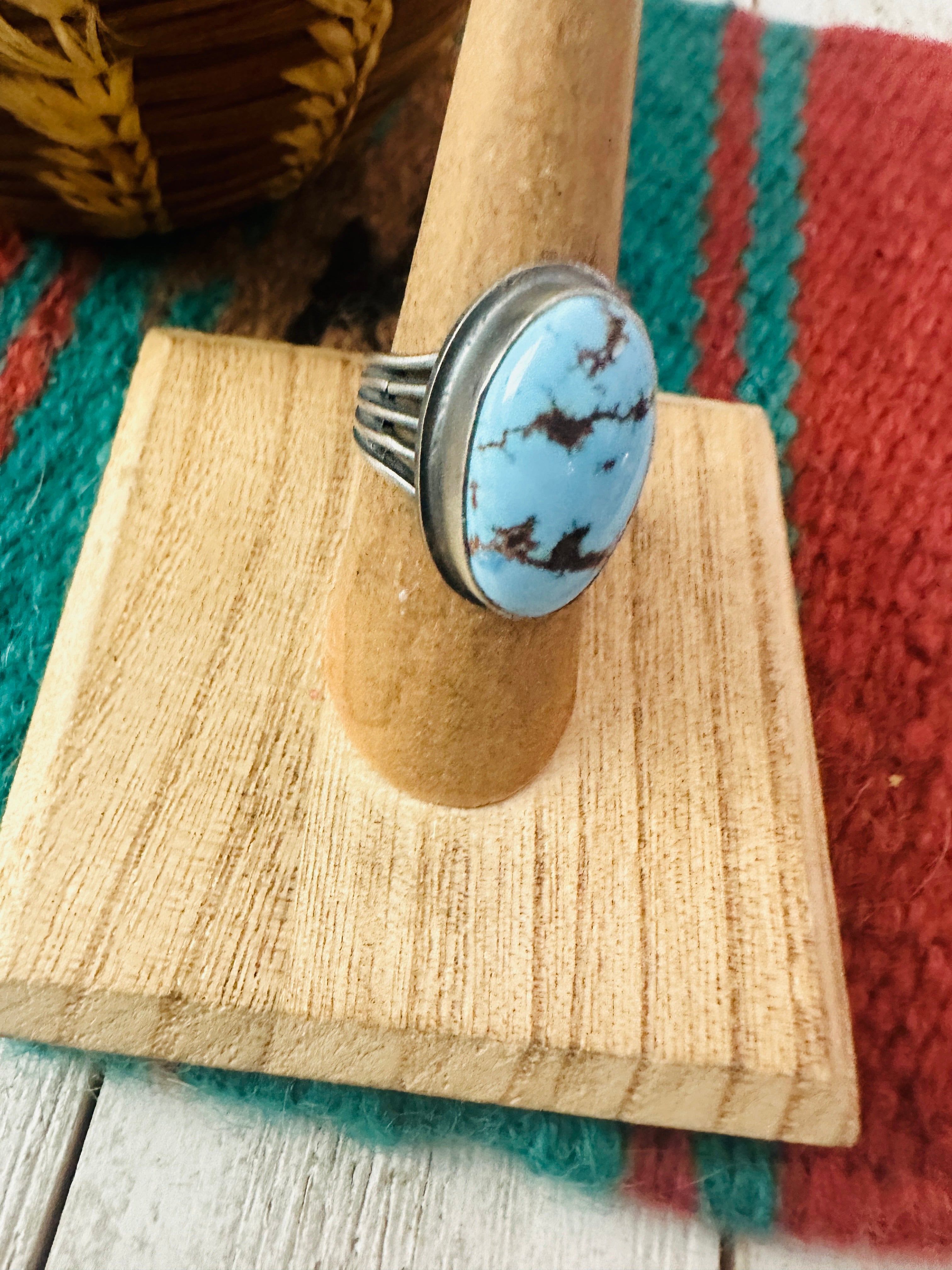 Navajo Golden Hills Turquoise & Sterling Silver Ring Size 6.5