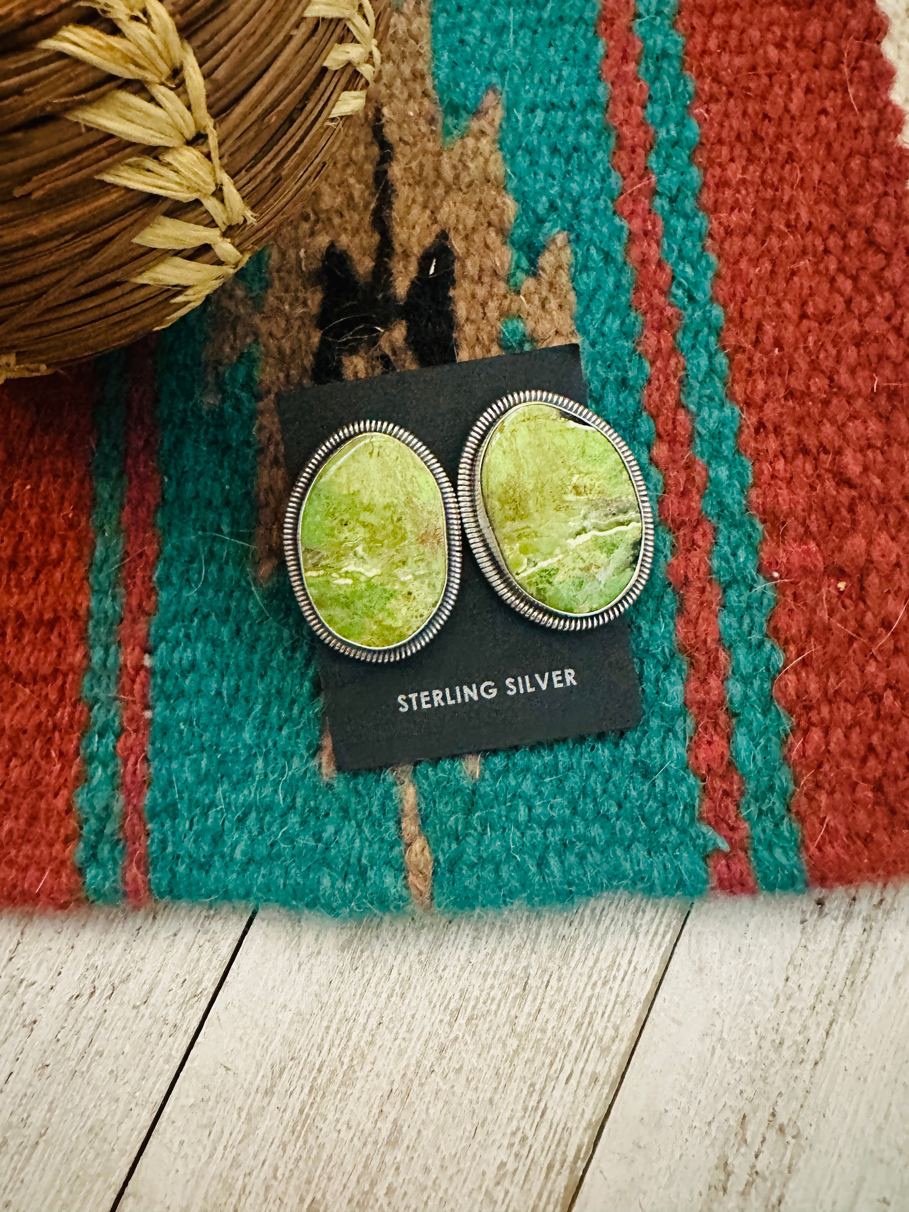 Navajo Sterling Silver Gaspeite Post Earrings