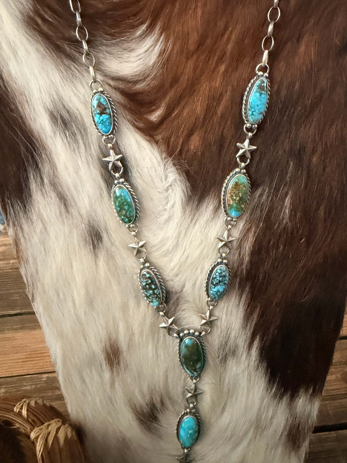 Handcrafted Turquoise & Sterling Silver Necklace and Earring Set by Larry Kaye