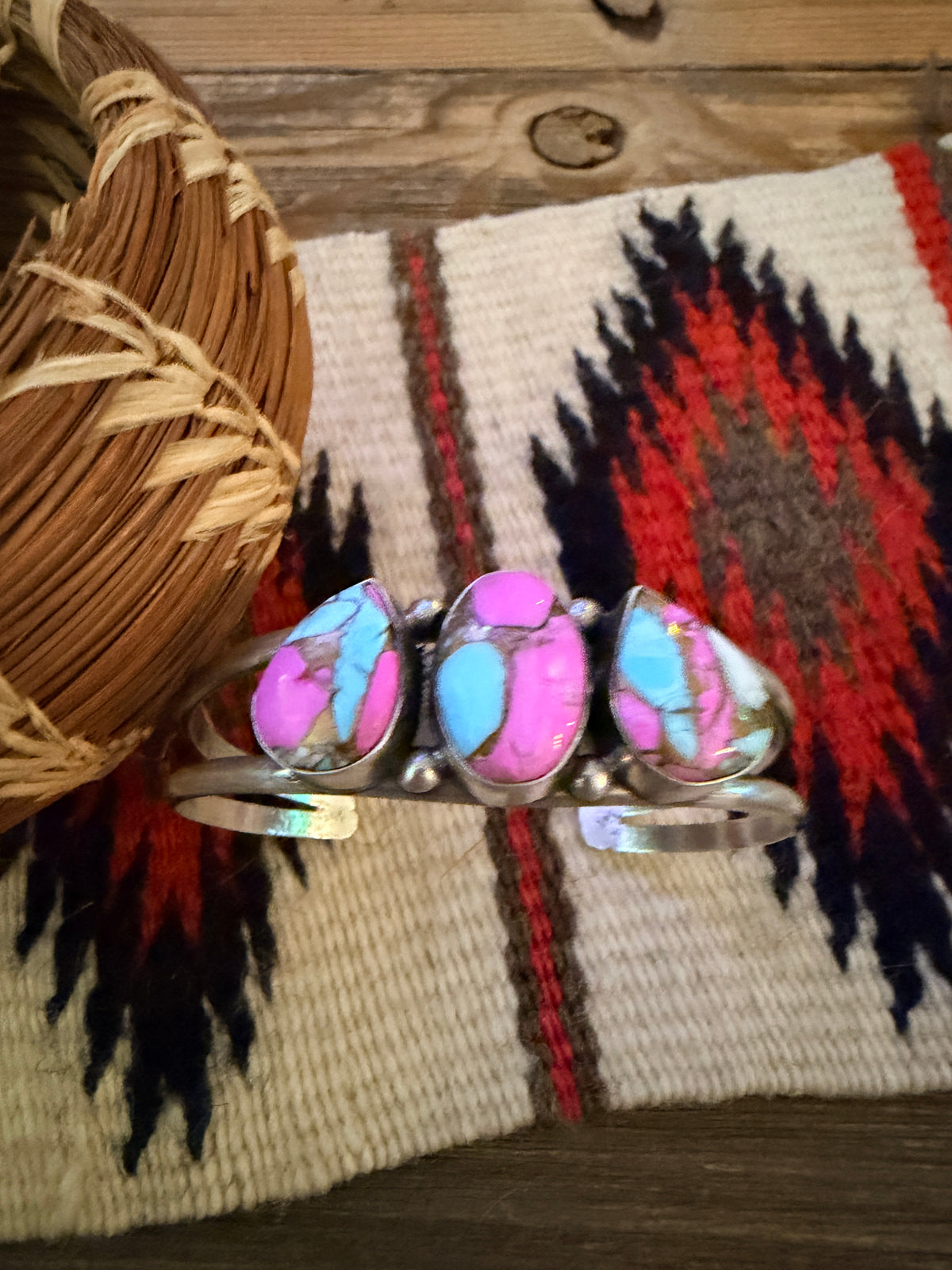 Handcrafted Cotton Candy & Sterling Silver Cuff Bracelet by Augustine Largo