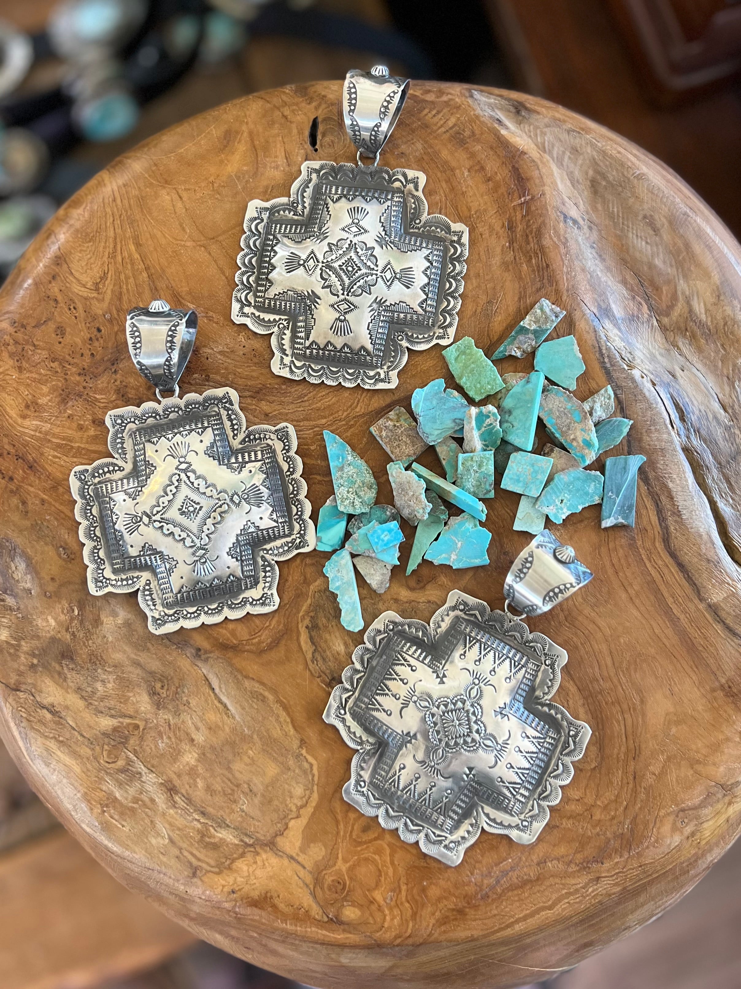 Handcrafted Hand Stamped Sterling Silver Santa Fe Cross Pendant by Victor Platero