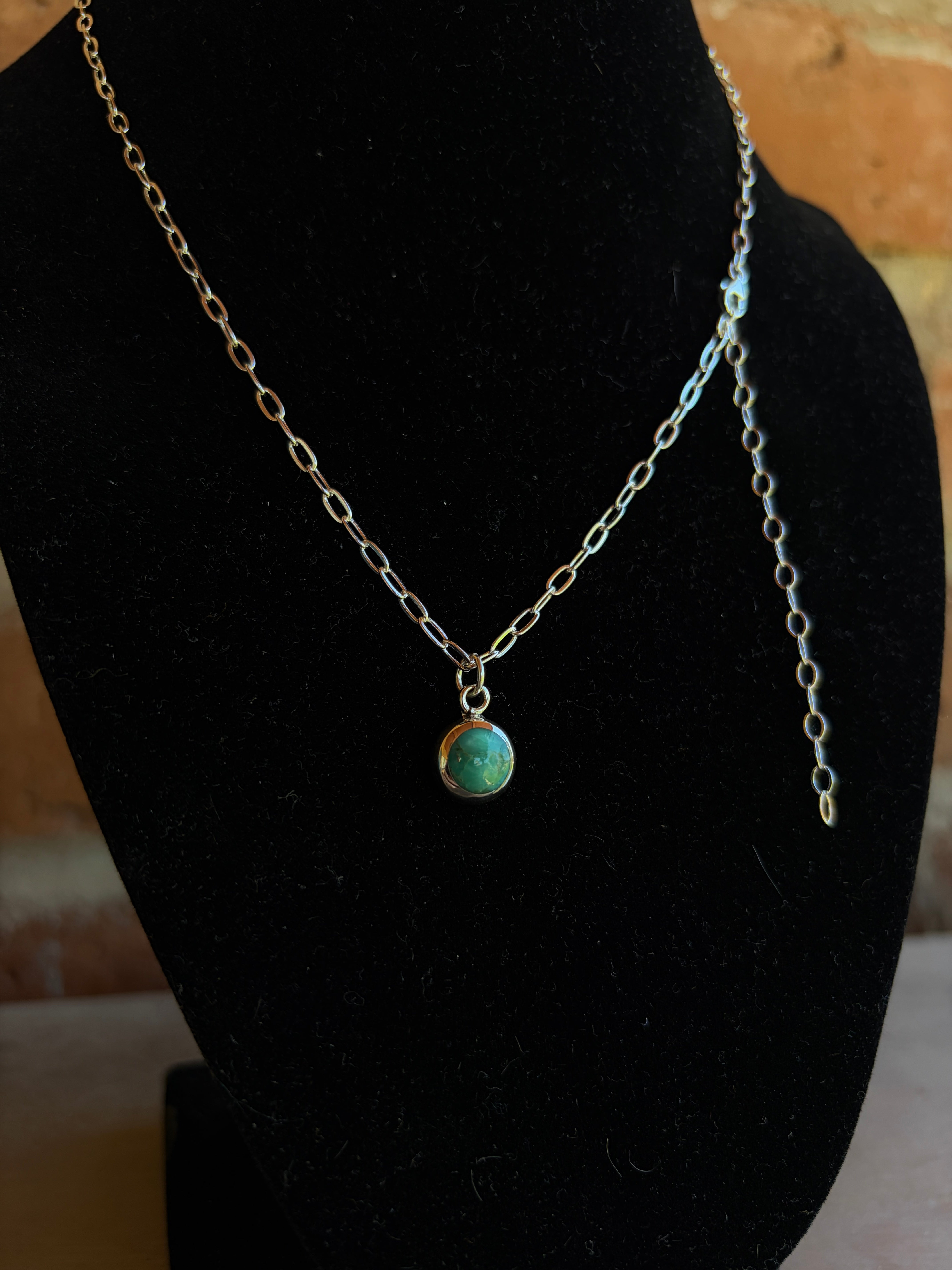 Handmade Sterling Silver and Turquoise Chain Circle Necklace