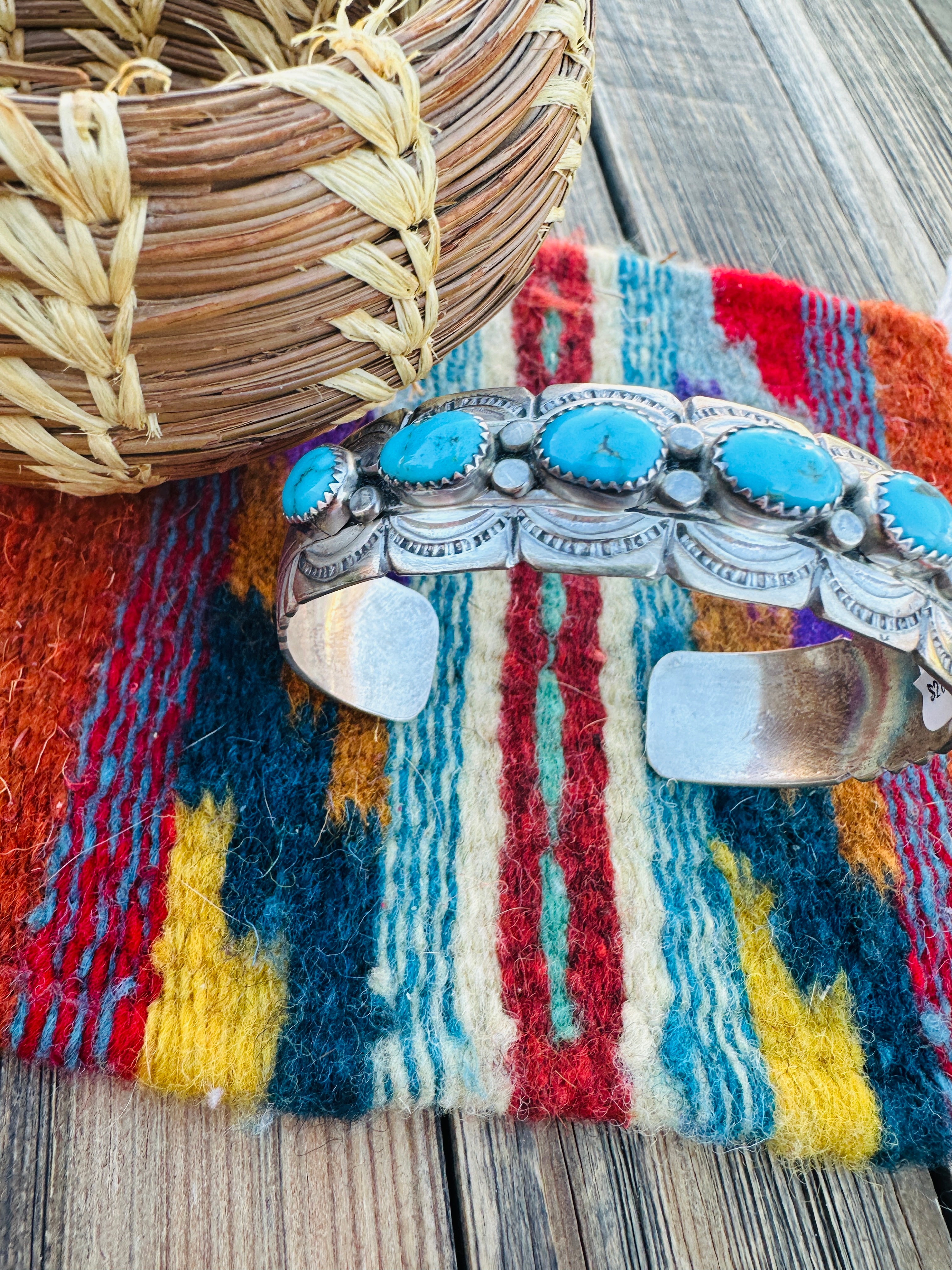 Handcrafted Old Pawn Sterling Silver & Turquoise Cuff Bracelet