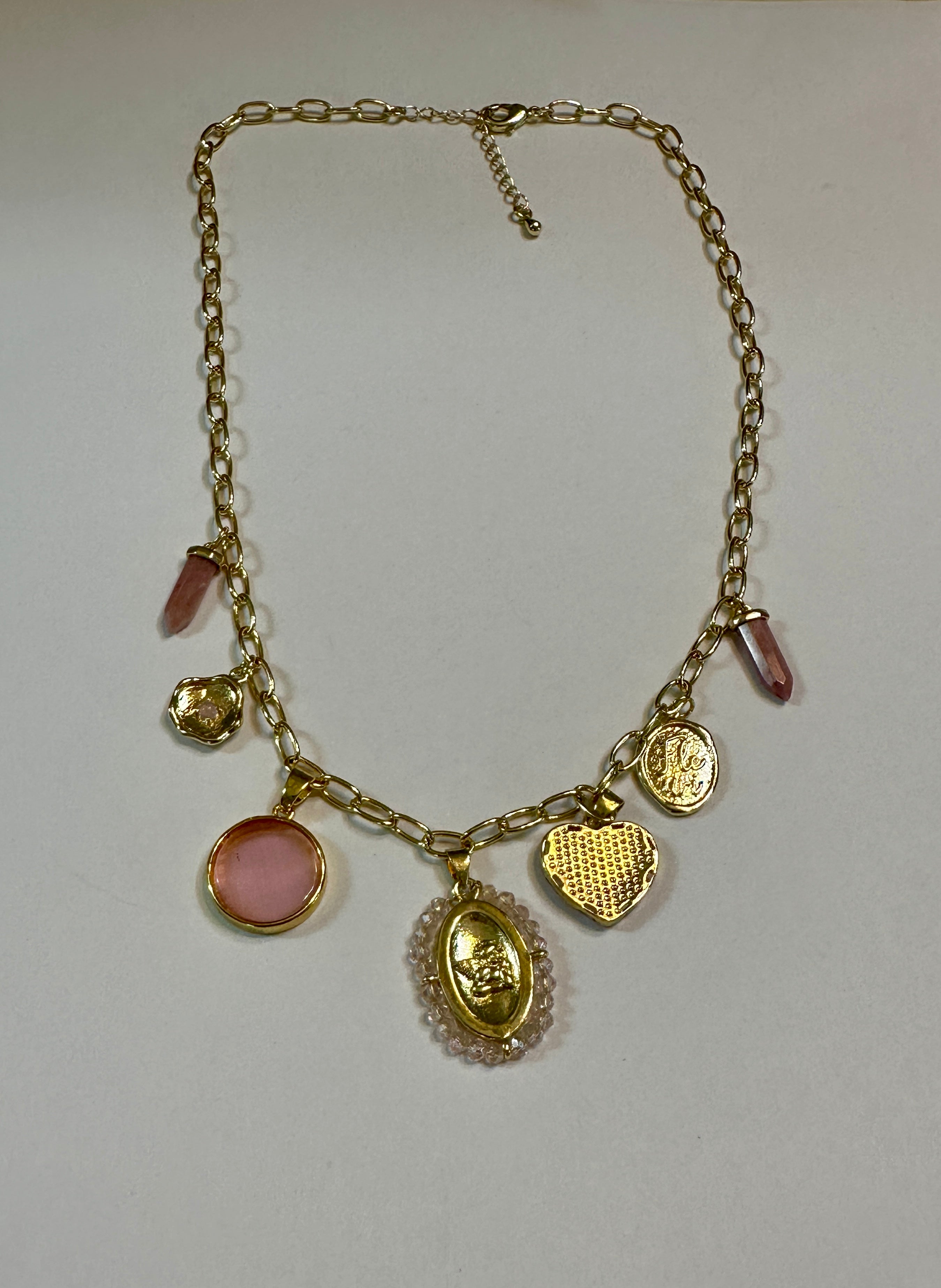 Pretty in Pink Charm 14k Gold Plated Necklace