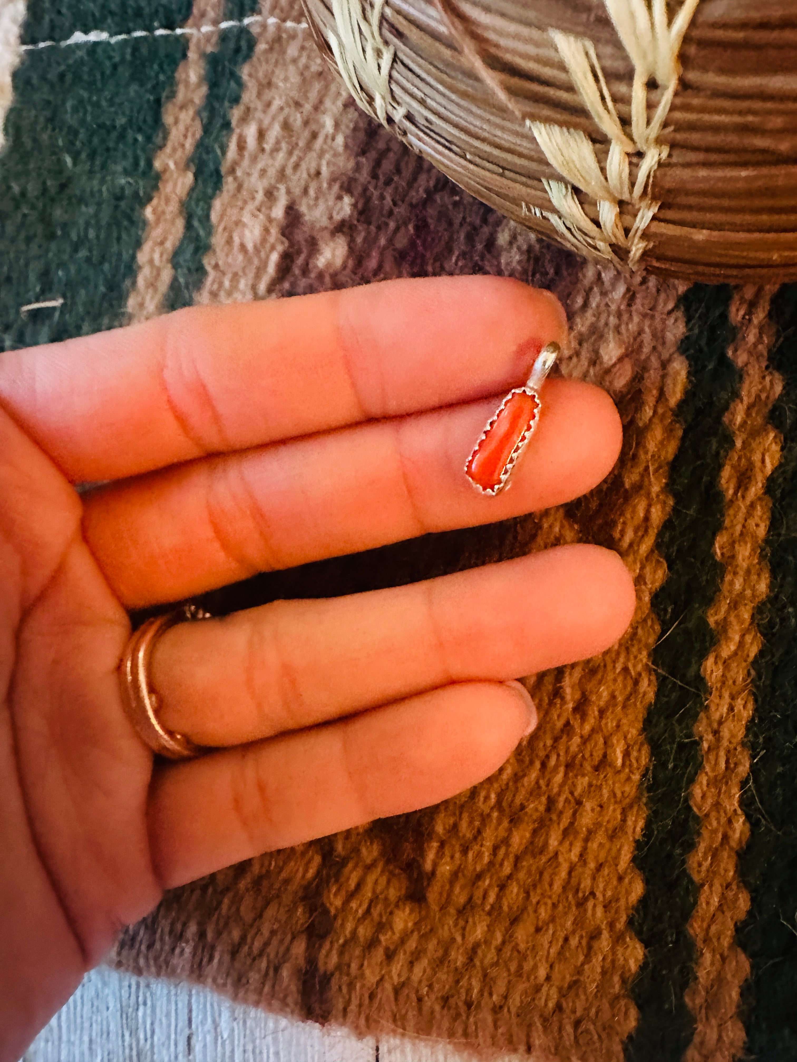 Navajo Sterling Silver & Coral Mini Pendant