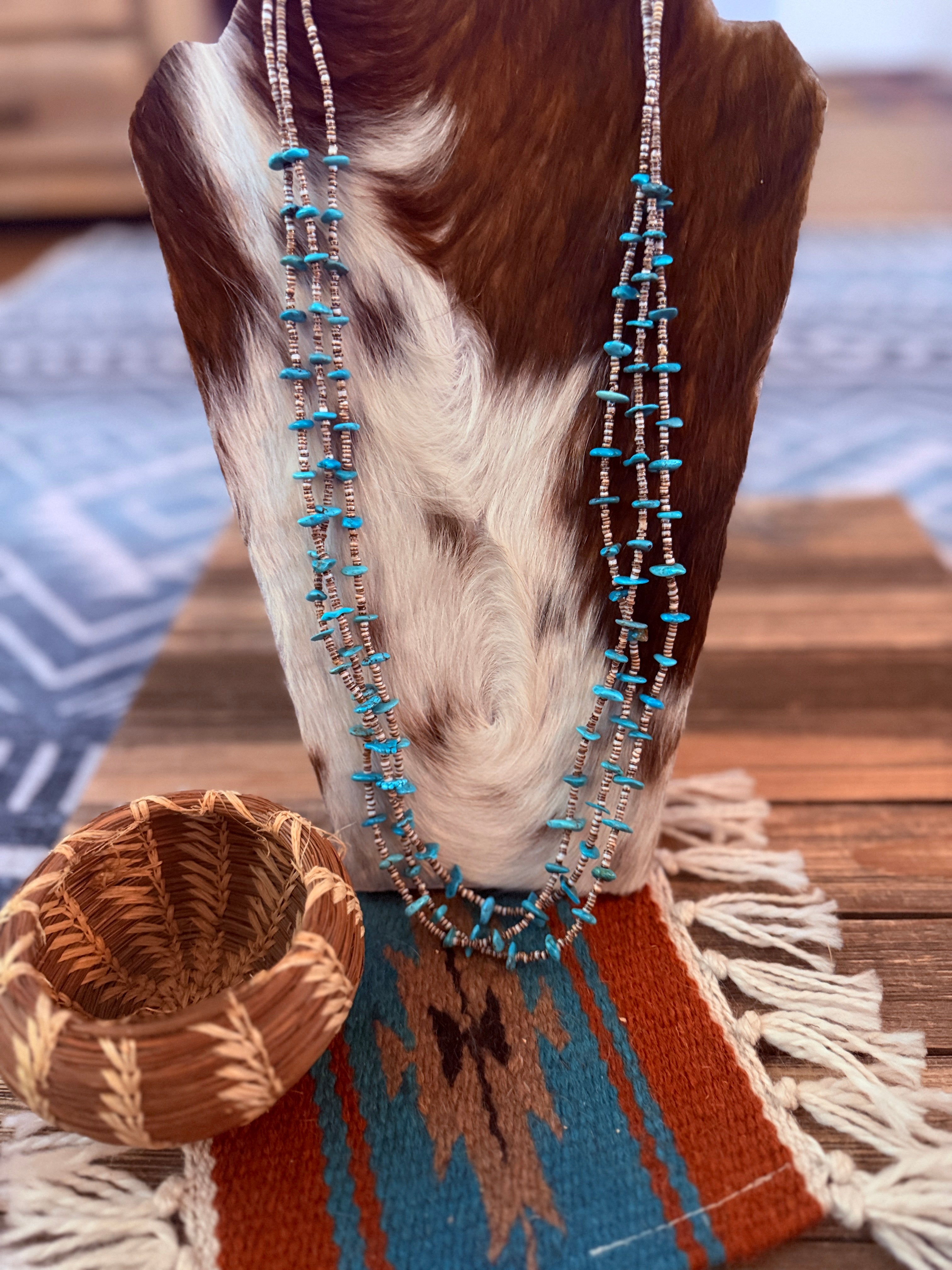 Old Pawn Handcrafted Turquoise & Heishi Shell Beaded 30” Necklace
