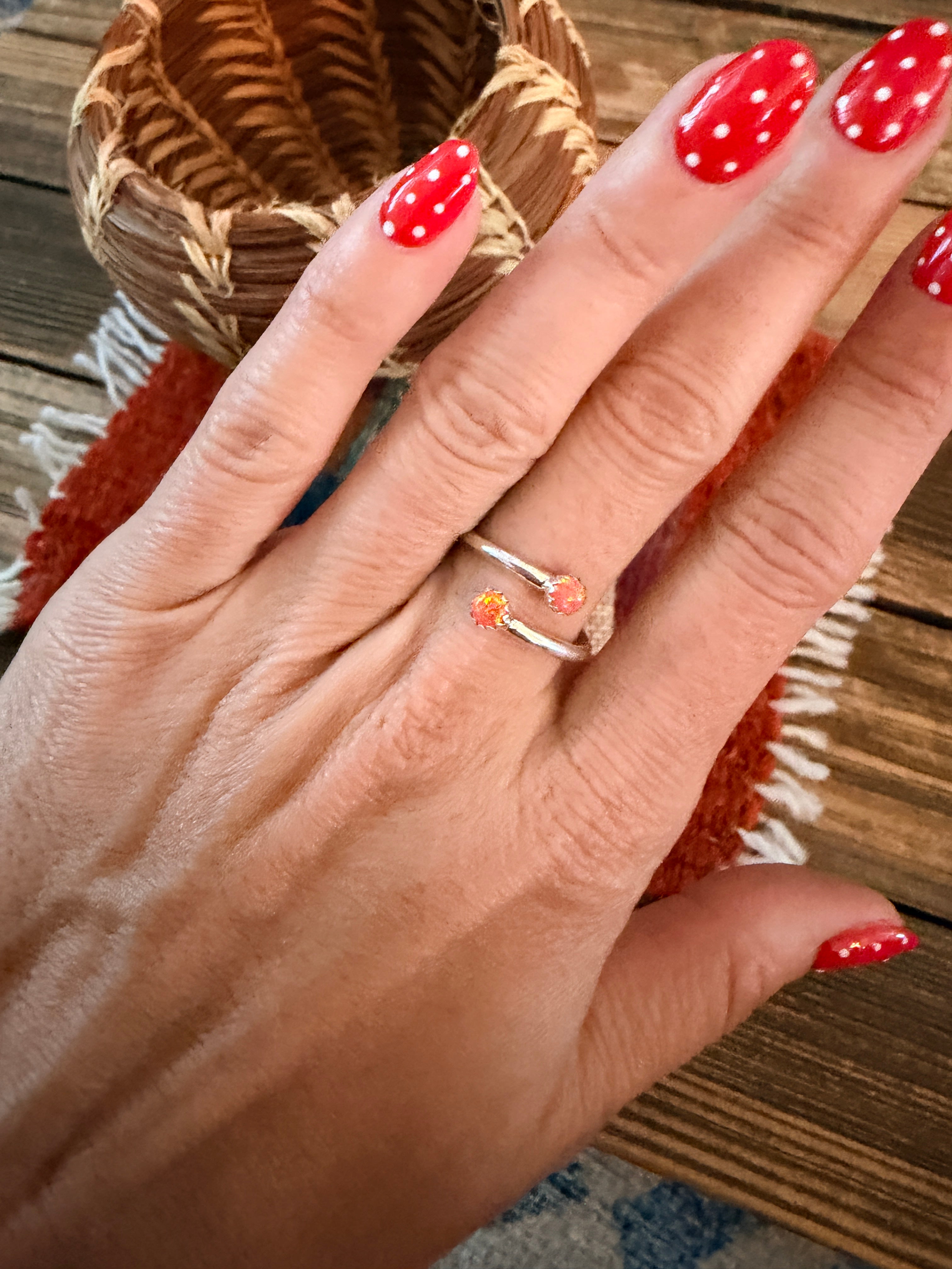 Handcrafted Orange Opal & Sterling Silver Adjustable Ring