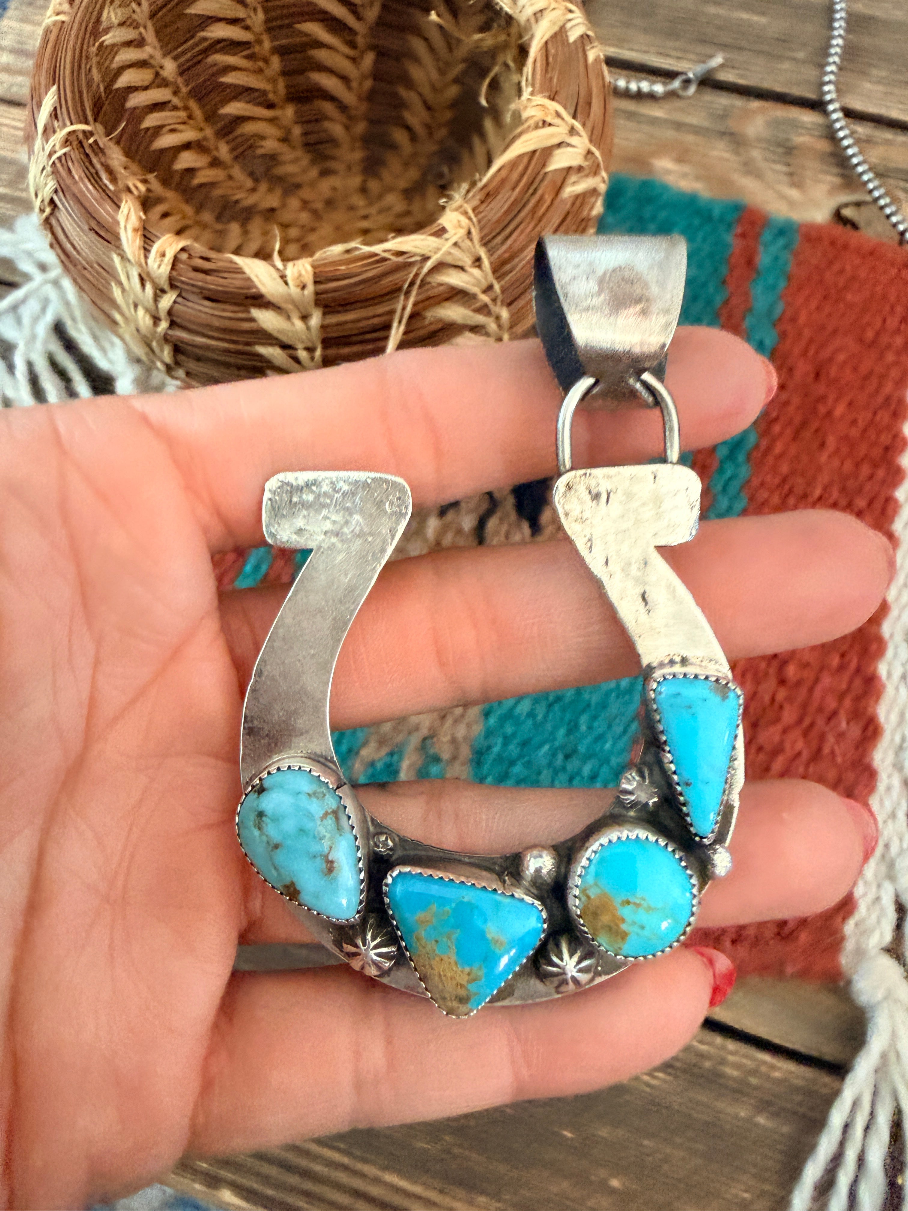 Handmade Sterling Silver & Turquoise Horseshoe Pendant