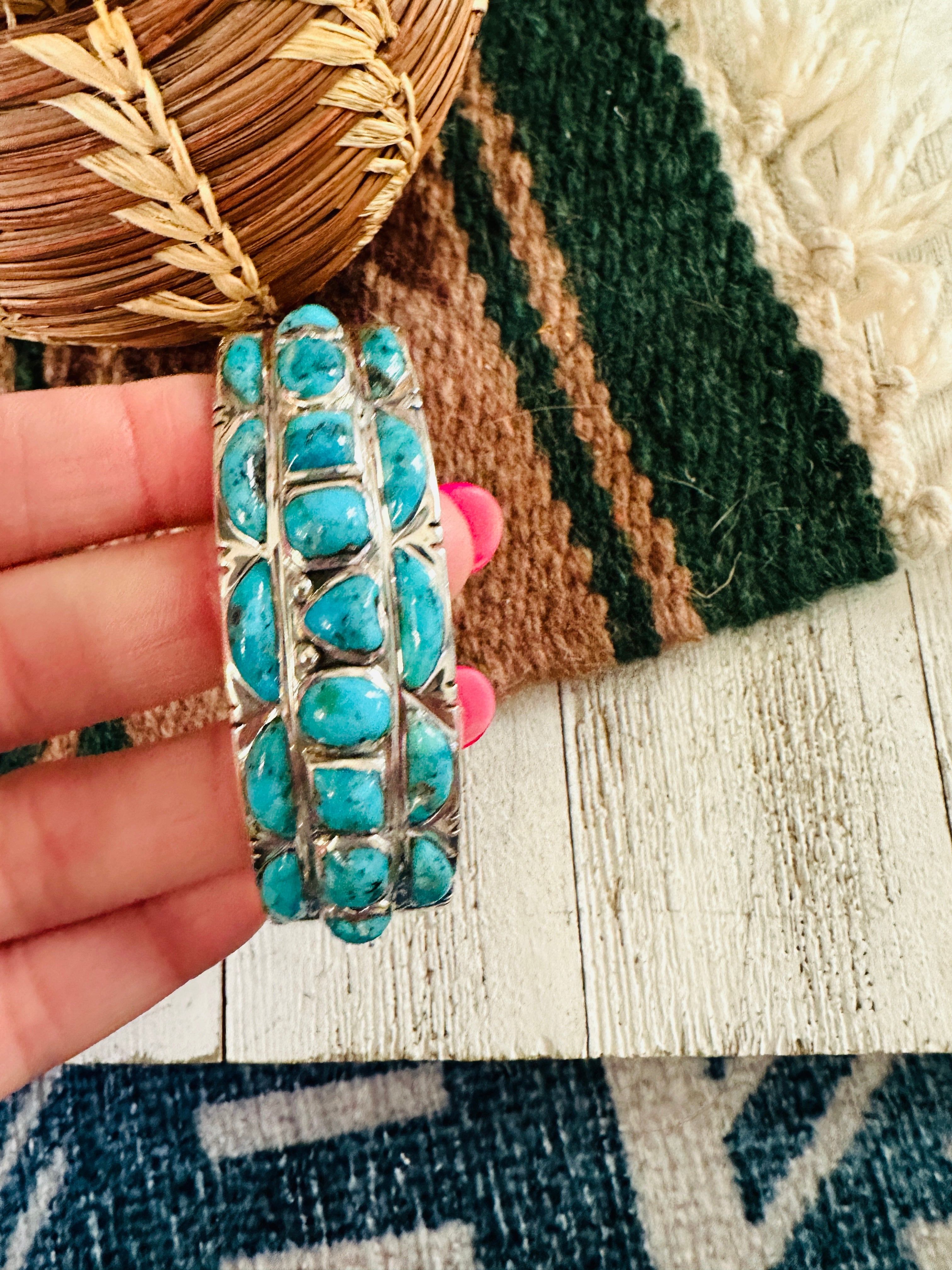 Old Pawn Navajo Sterling Silver & Turquoise Cuff Bracelet