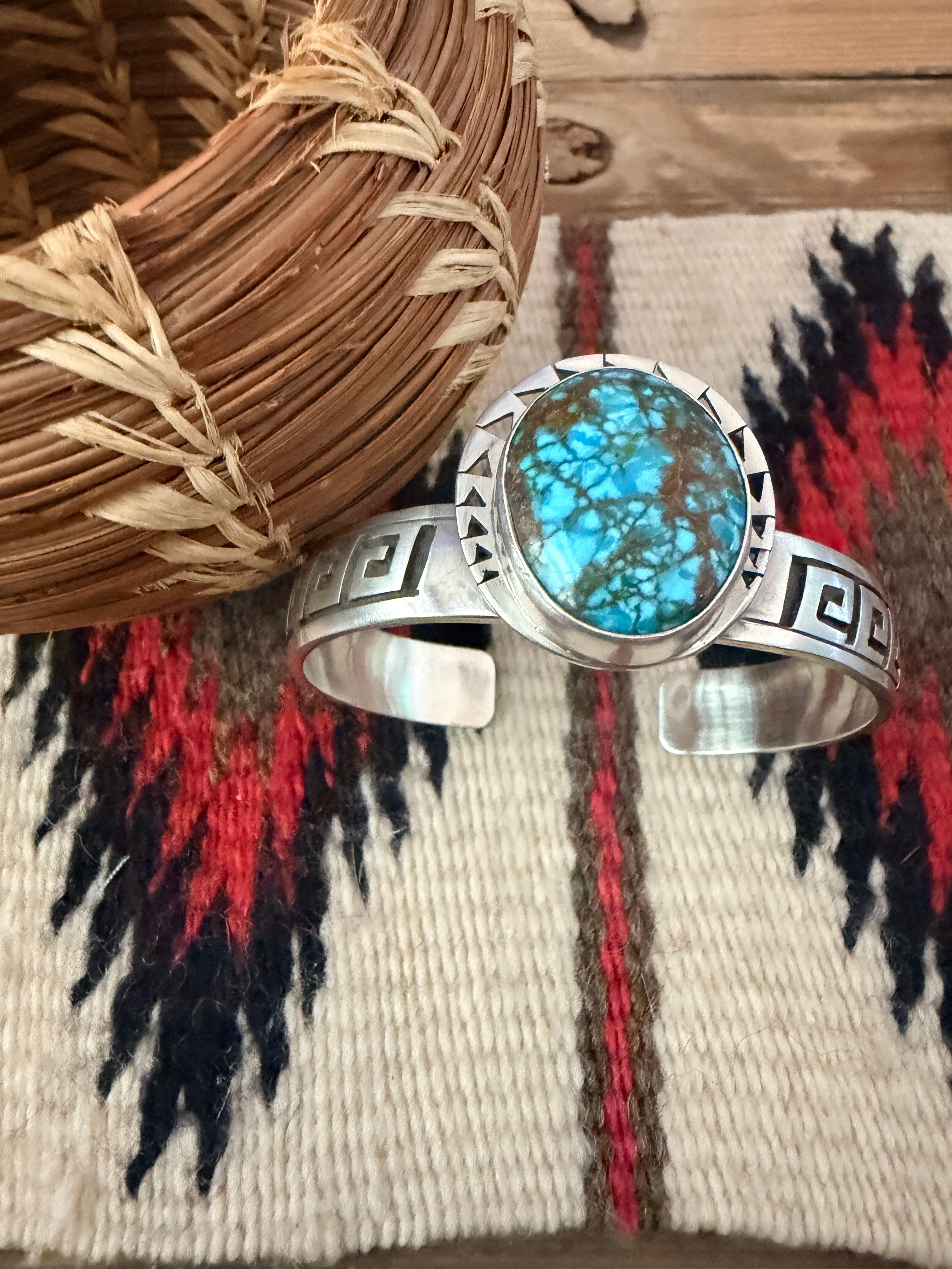 Handcrafted Kingman Web Turquoise & Sterling Silver Cuff Bracelet