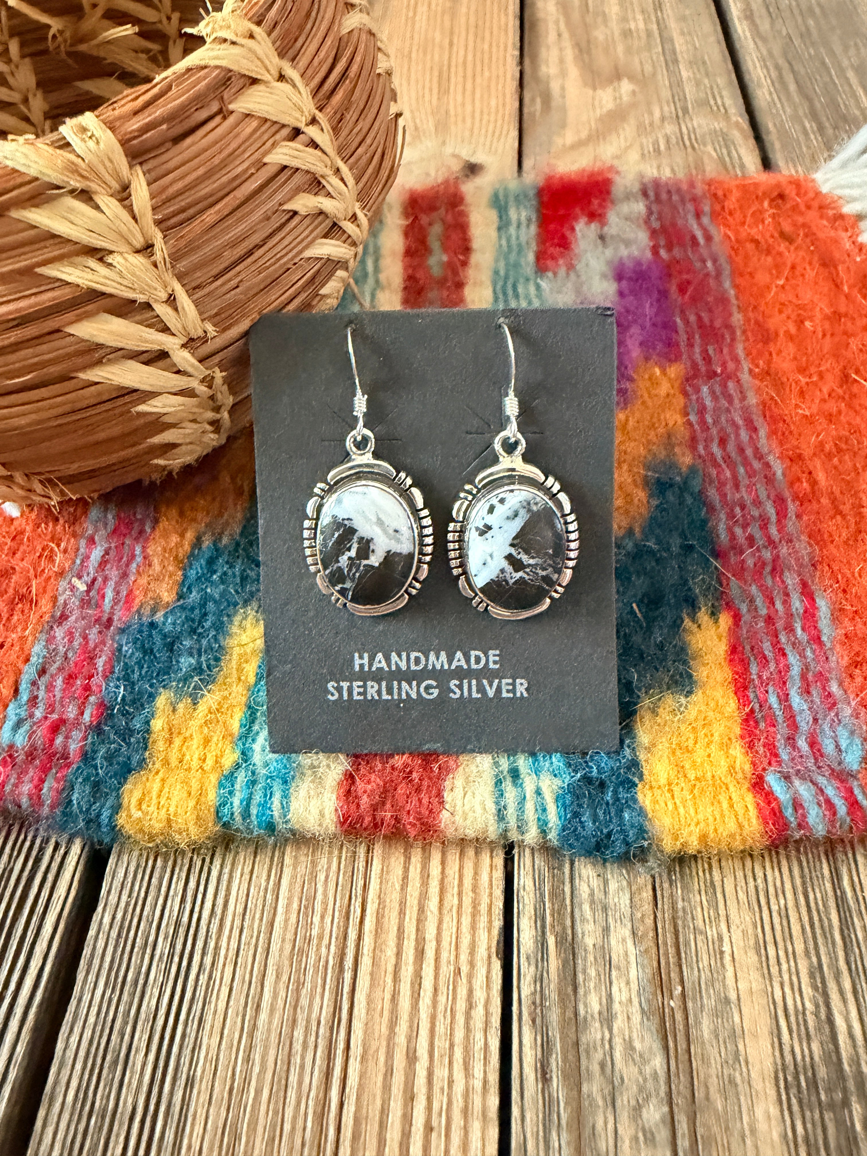 Handcrafted White Buffalo & Sterling Silver Dangle Earrings