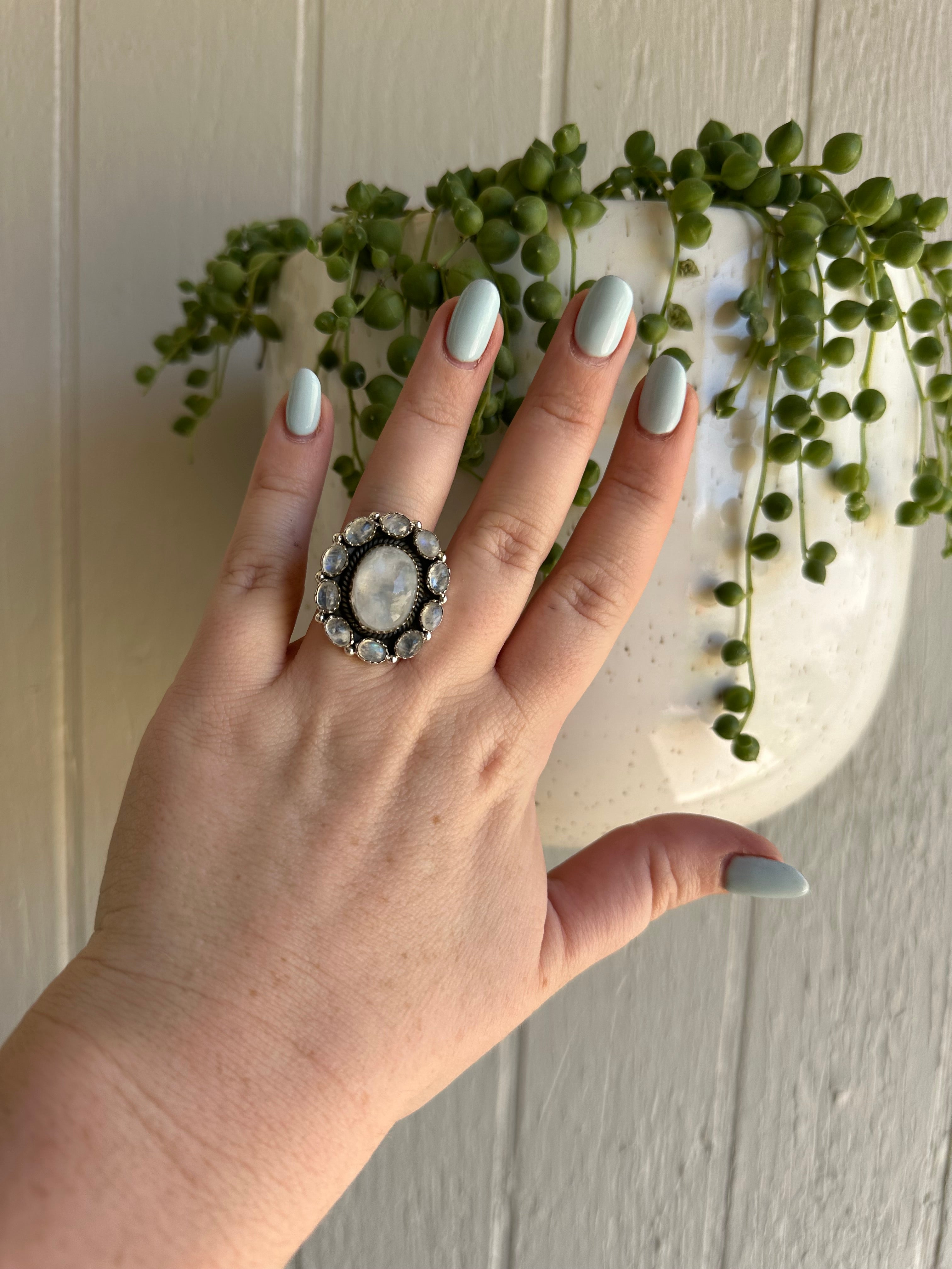 Handmade Moonstone & Sterling Silver Adjustable Ring