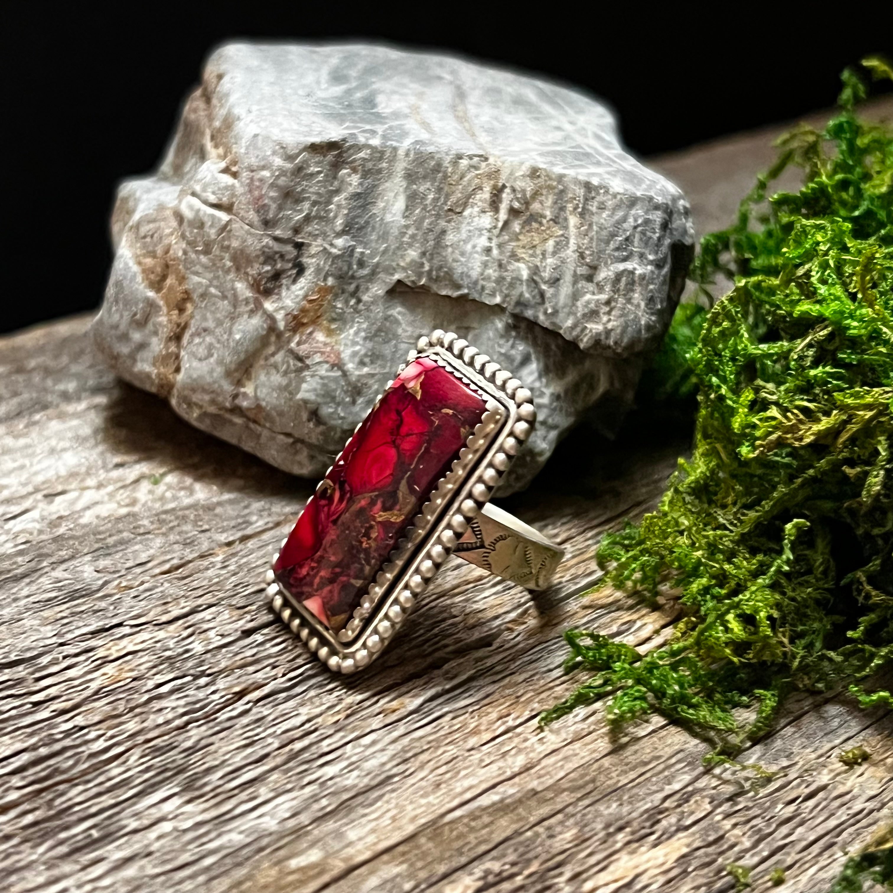 Handmade Sterling Silver Rose Dahlia Rectangle Ring