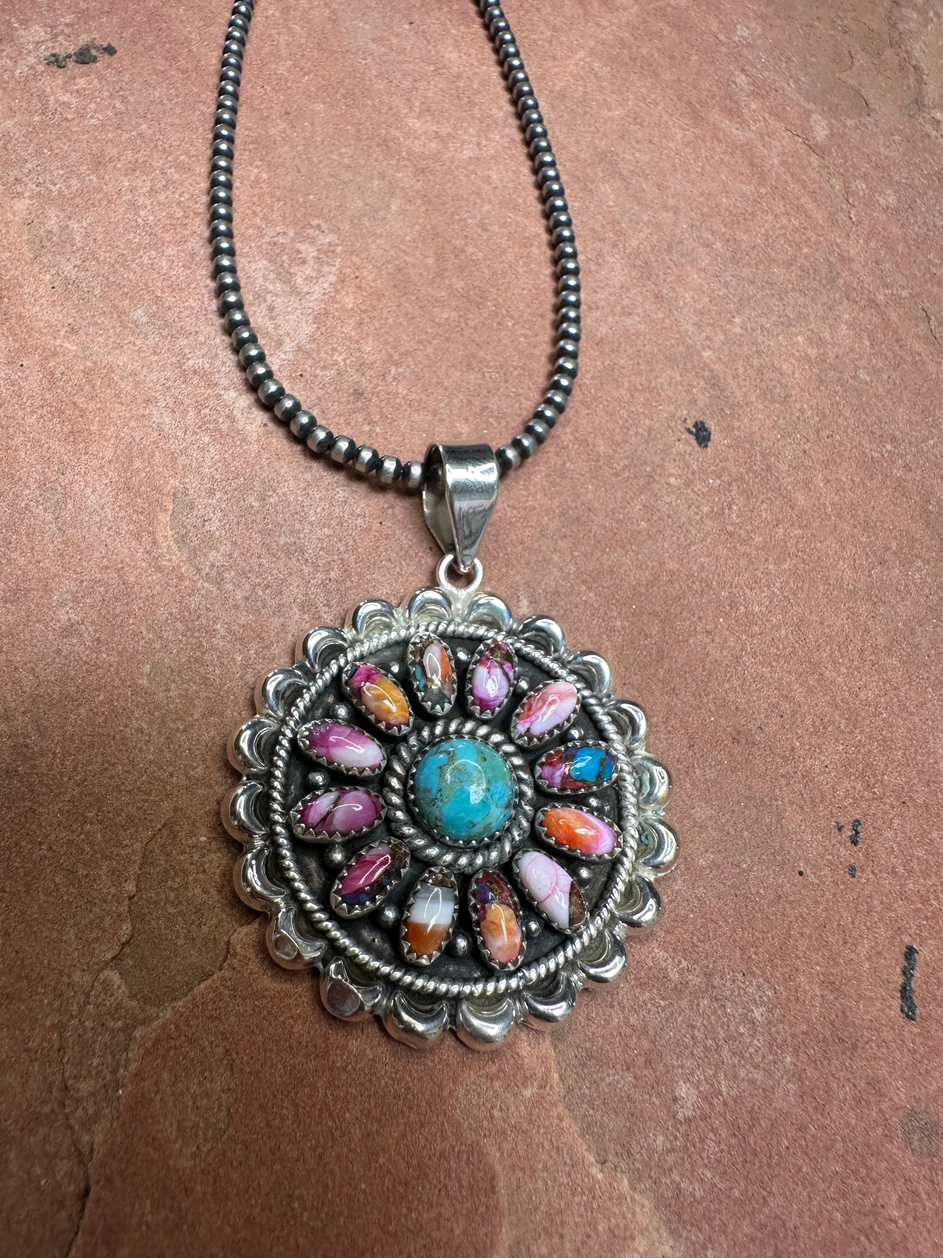 Beautiful Handmade Sterling Silver, Pink Dream Mojave & Turquoise Cluster Pendant