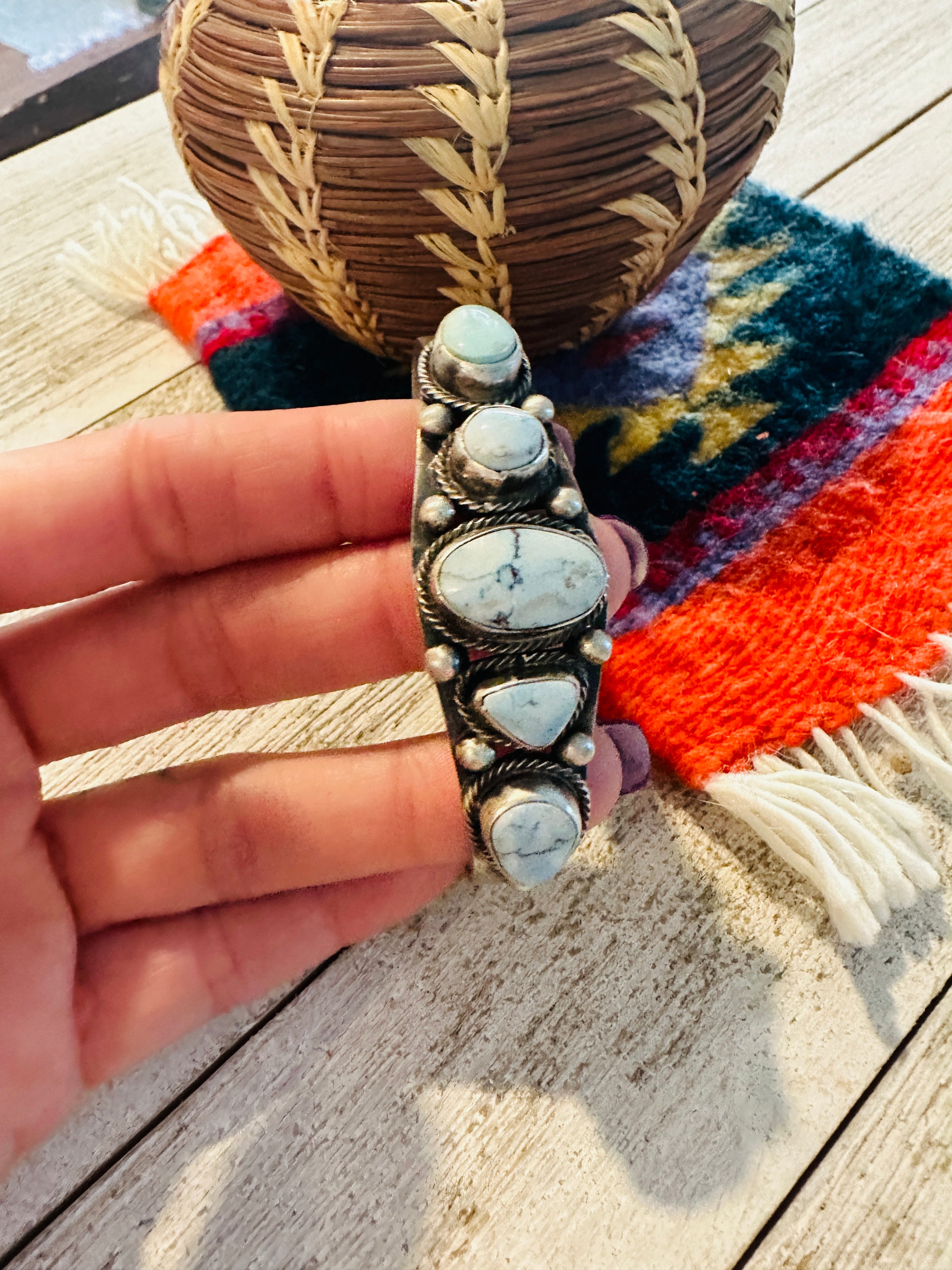 Navajo Golden Hills Turquoise & Sterling Silver Cuff Bracelet