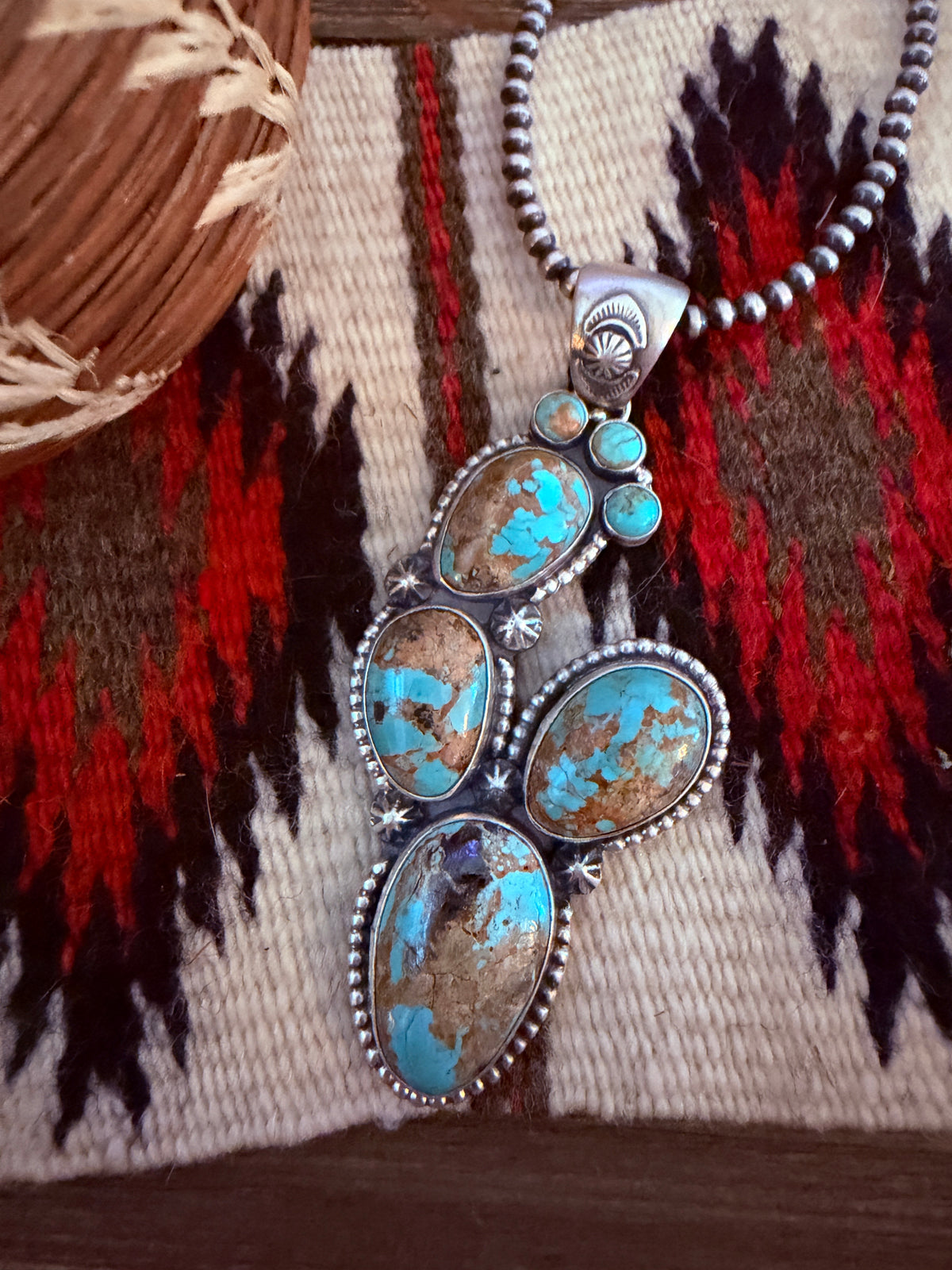 Handcrafted Sterling Silver & Number 8 Turquoise Cactus Pendant by Larry Kaye