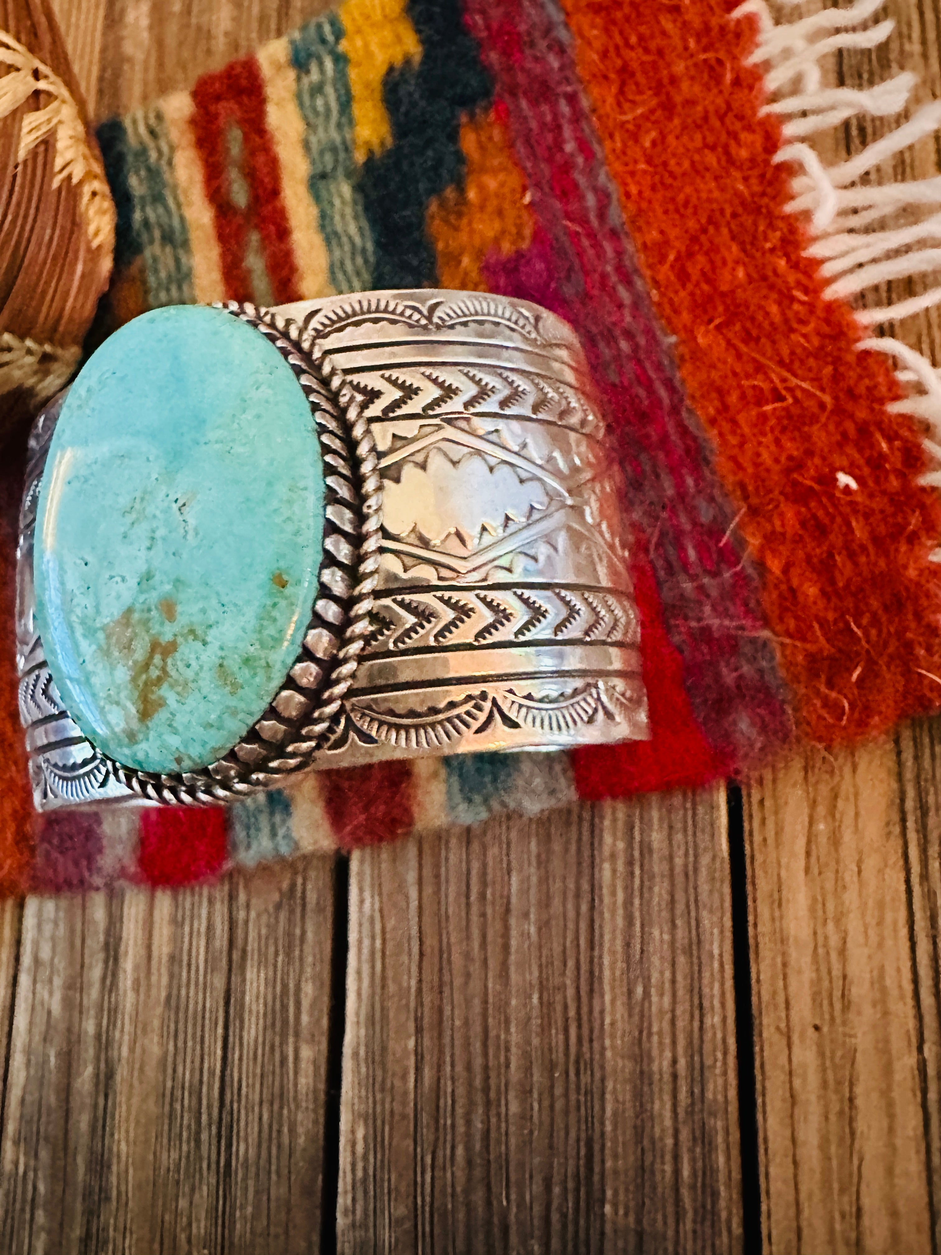 Handcrafted Pilot Mountain Turquoise & Sterling Silver Cuff Bracelet