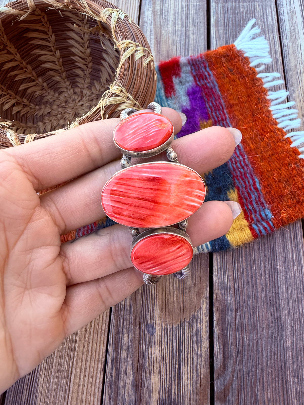 Handcrafted Spiny Oyster & Sterling Silver Cuff Bracelet by Patrick Yazzie