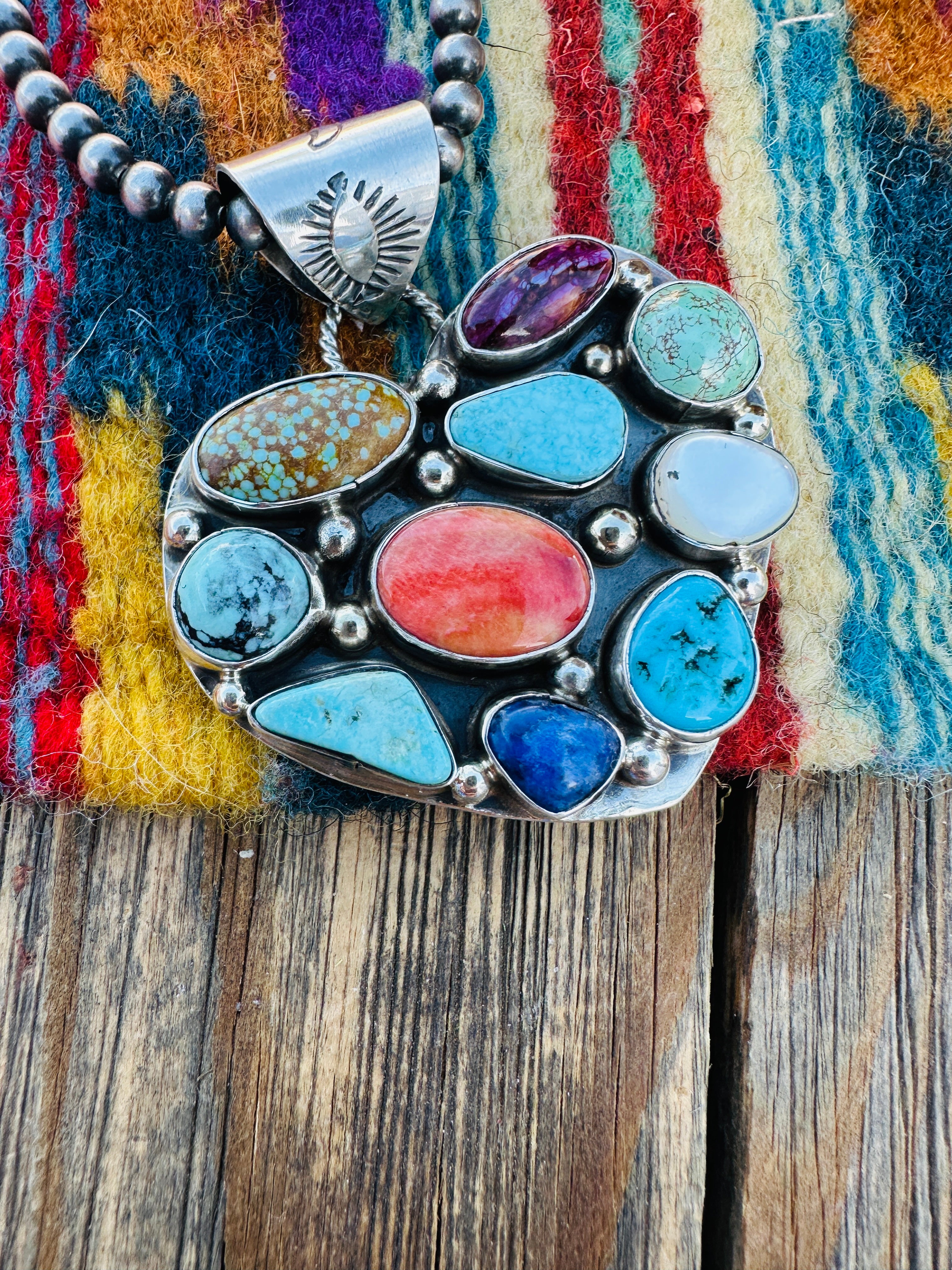 Handcrafted Multi Stone & Sterling Silver Heart Pendant by Jacqueline Silver