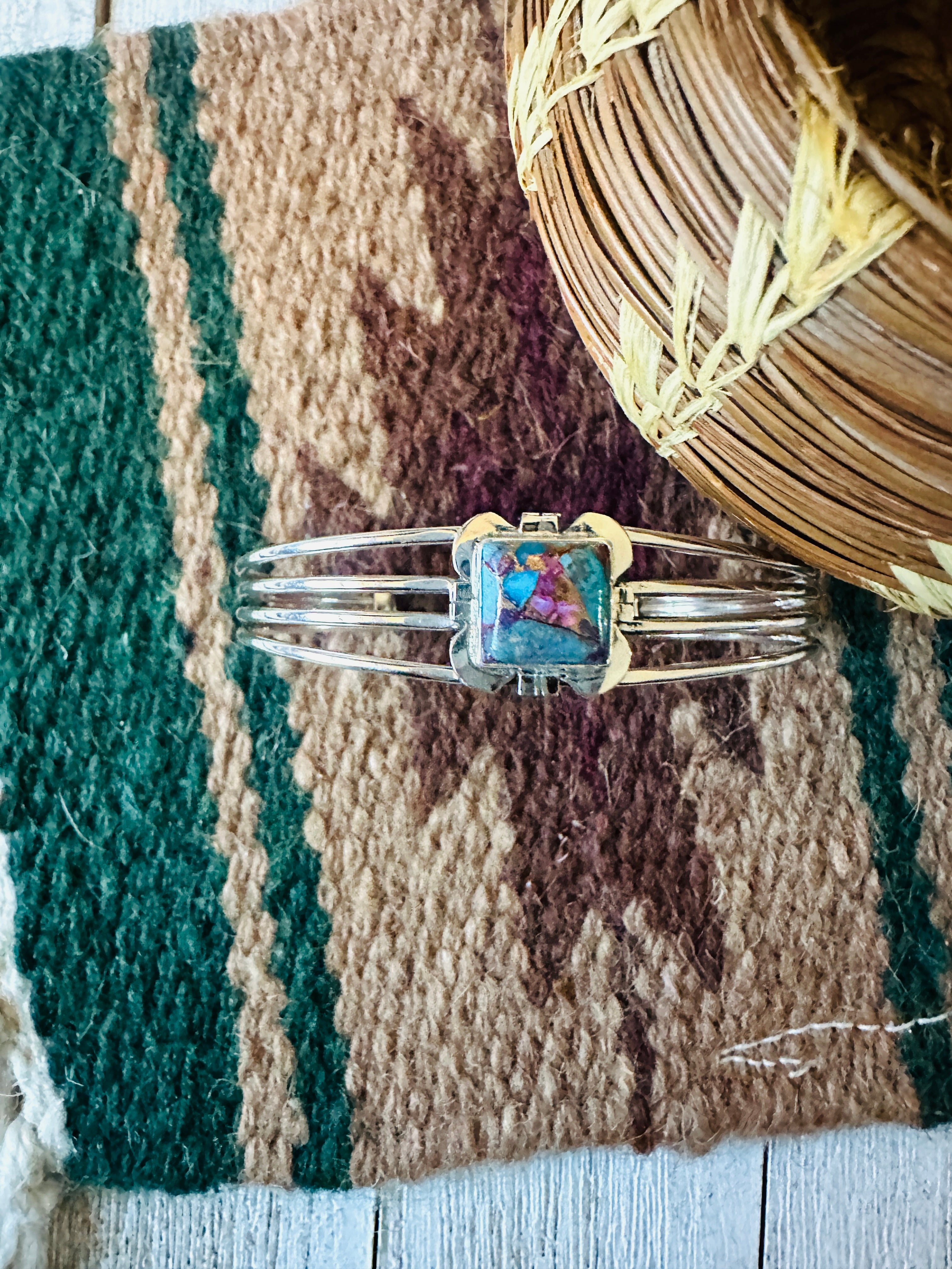 Navajo Sterling Silver & Pink Dream Mojave Cuff Bracelet