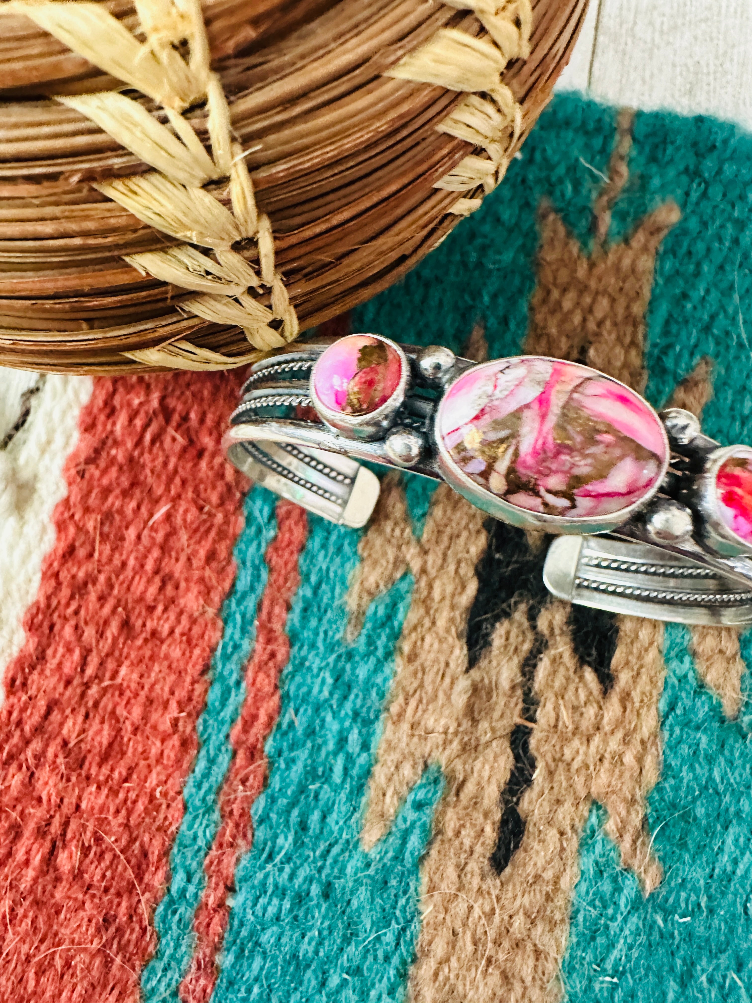 Handcrafted Sterling Silver & Pink Mojave Cuff Bracelet