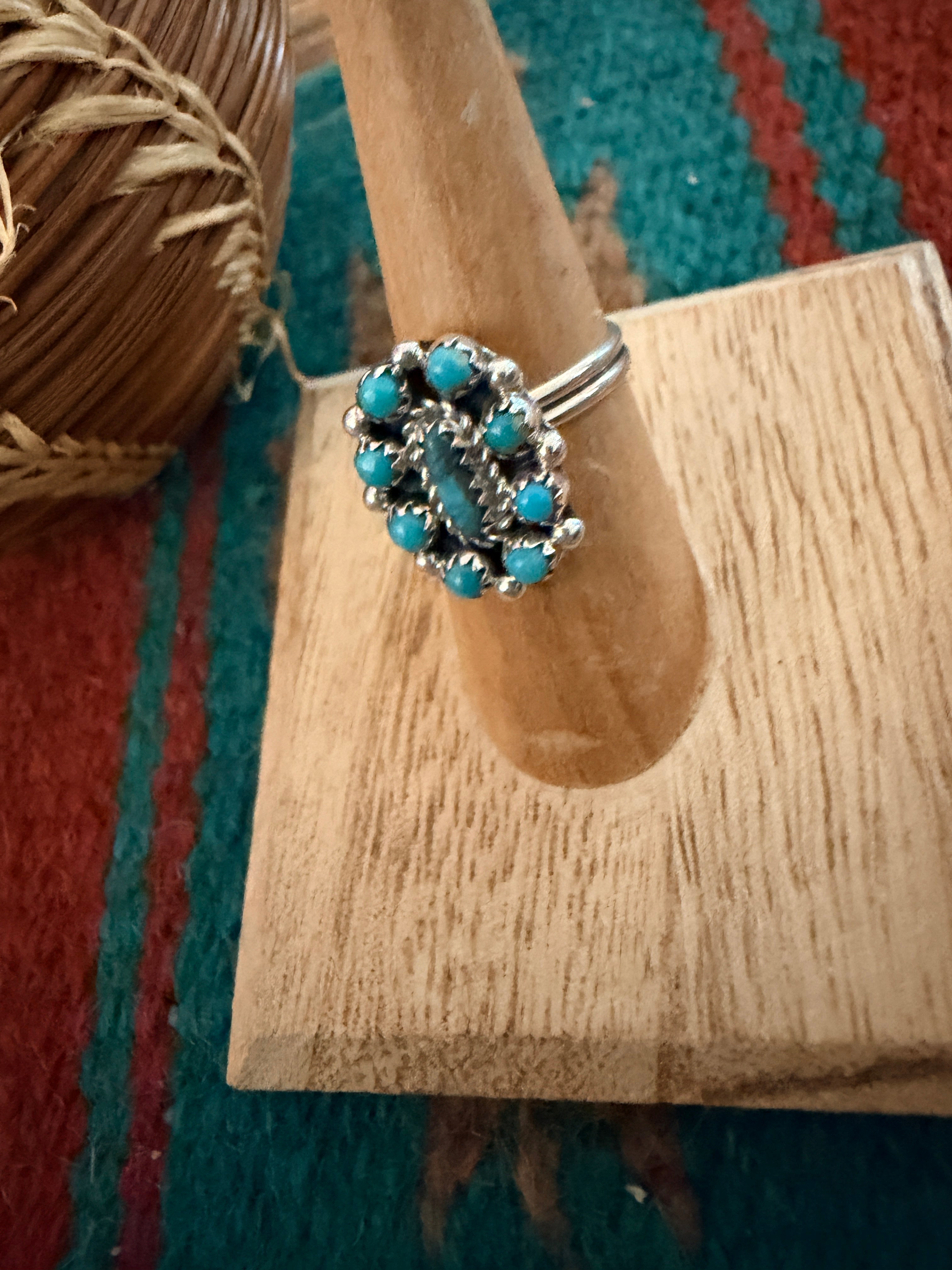 Handcrafted Turquoise & Sterling Silver Adjustable Cluster Ring