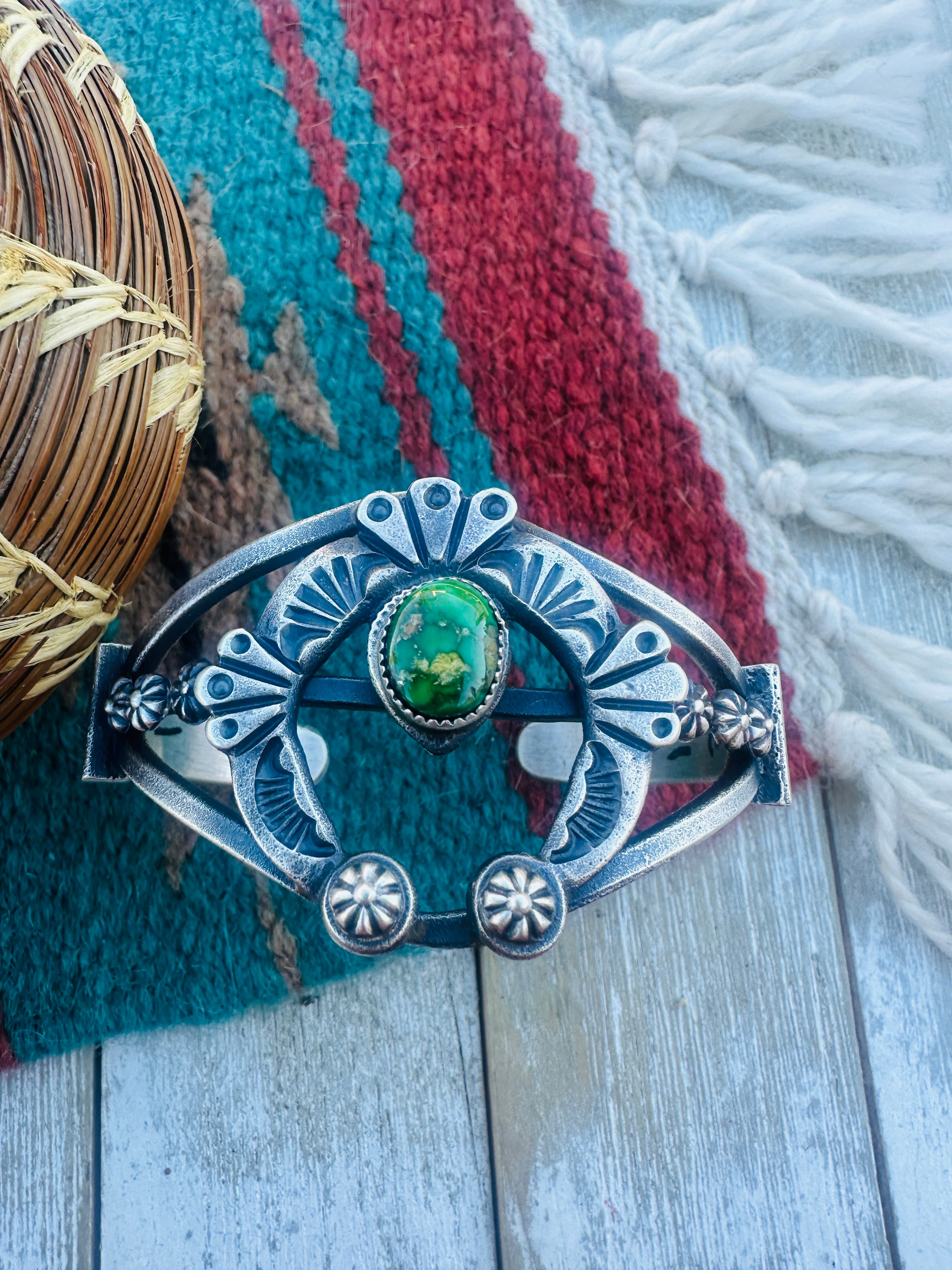 Handcrafted Sonoran Gold Turquoise & Sterling Silver Naja Cuff Bracelet by Kevin Billah