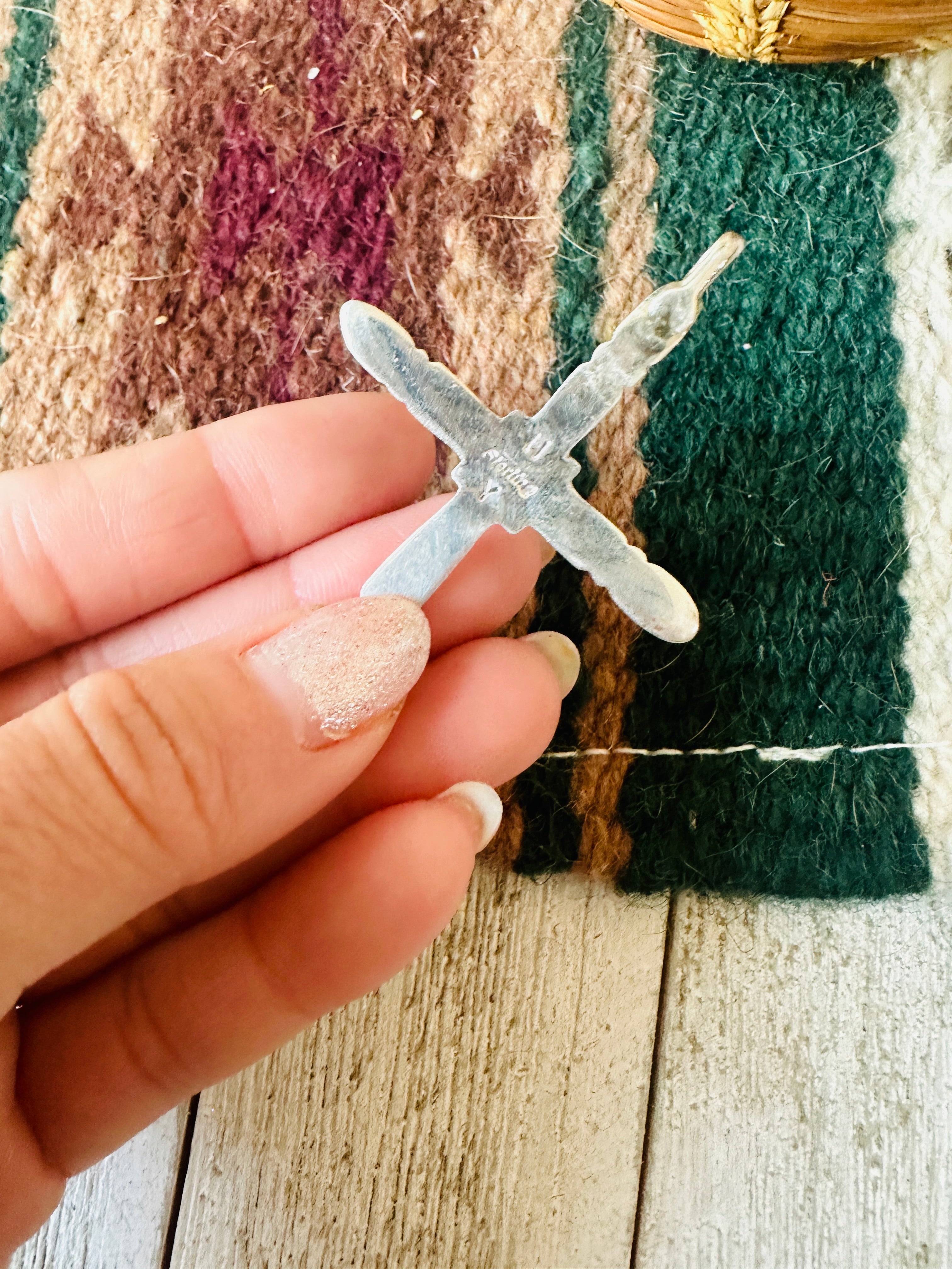 Navajo Queen Pink Conch Shell & Sterling Silver Cross Pendant