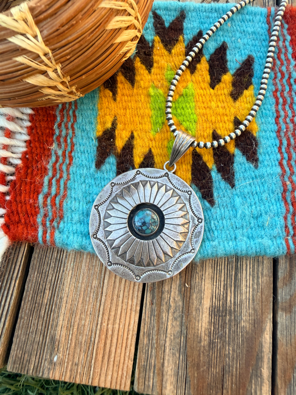 Old Pawn Handcrafted Turquoise and Sterling Silver Pendant