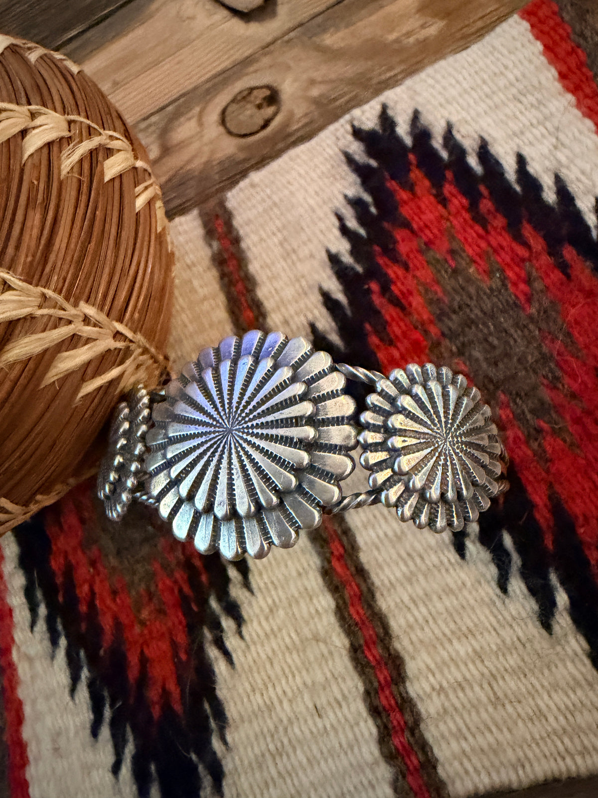 Handcrafted Sterling Silver Concho Cuff Bracelet by Darrell Morgan