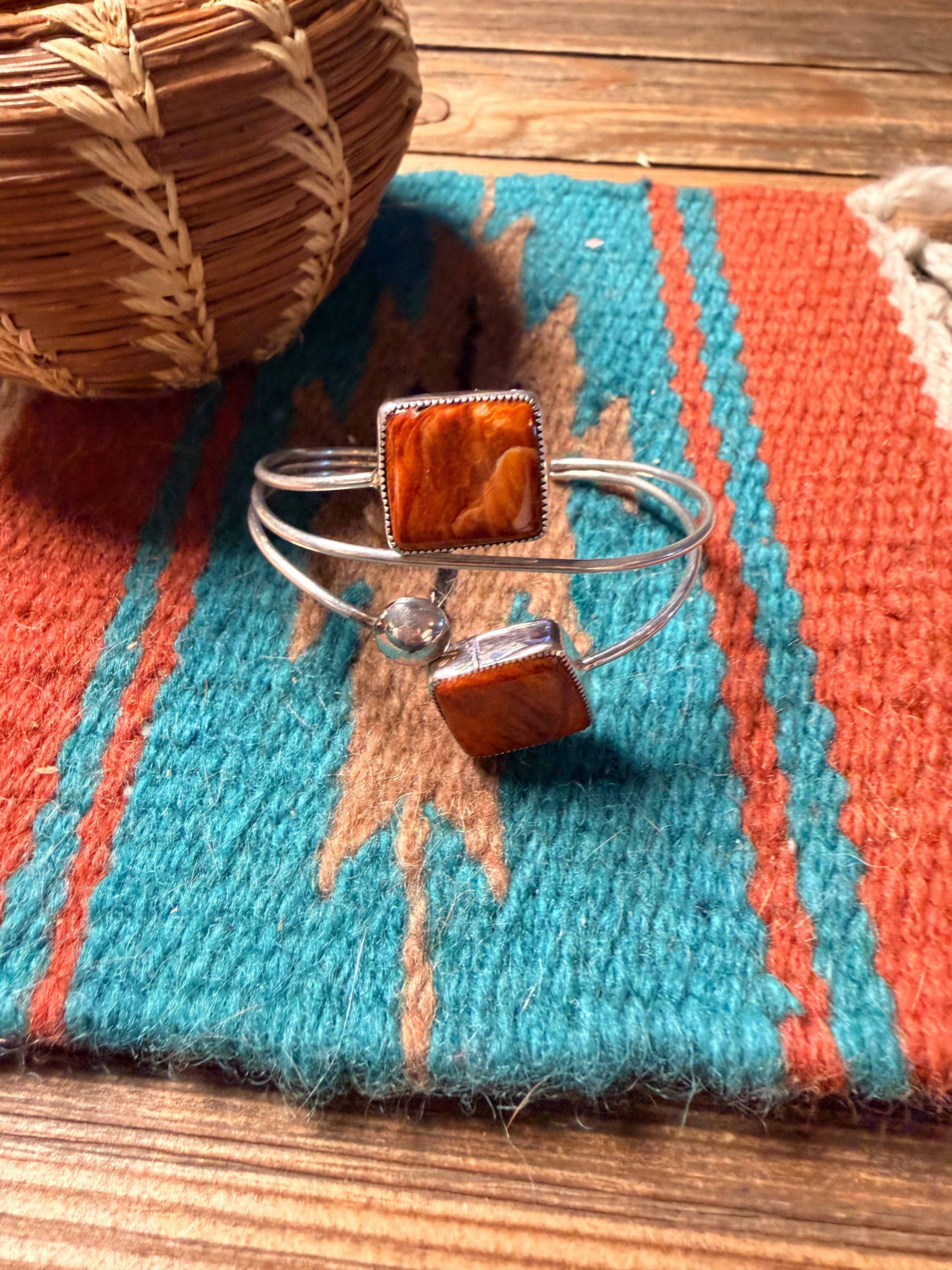 Handcrafted Orange Spiny & Sterling Silver Cuff Bracelet