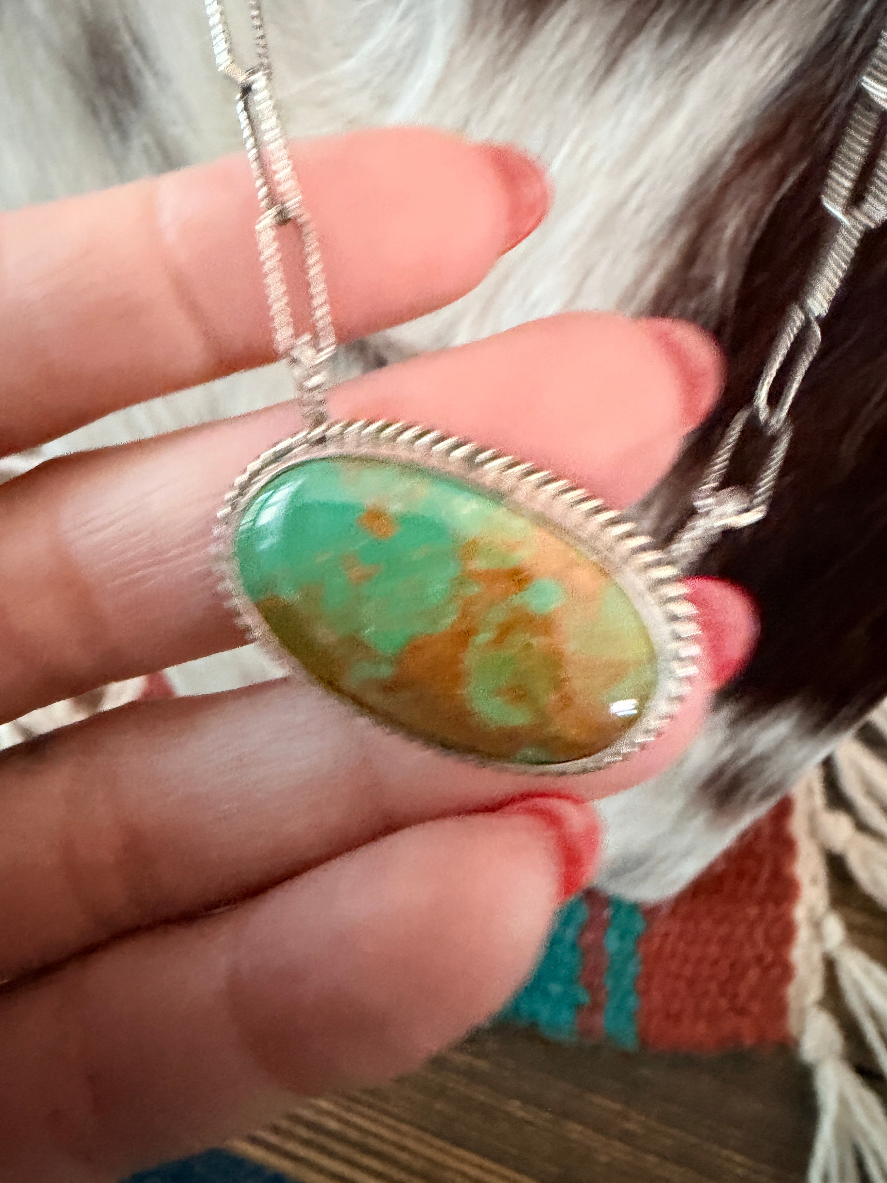 Handmade Sterling Silver & Tyrone Turquoise Necklace